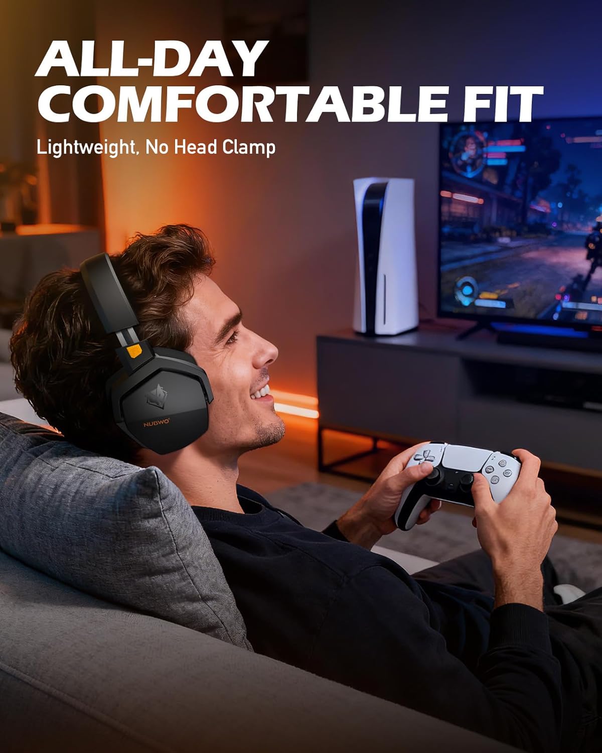 NUBWO Wireless Gaming Headset with Mic for Ps5 Ps4 PC, Zero Interference, 100-Hour Battery All-Day Play, 23ms Sync for Fortnite & Call of Duty/FPS Gamers, Triple Mode All Devices Compatible - Orange - Image 8