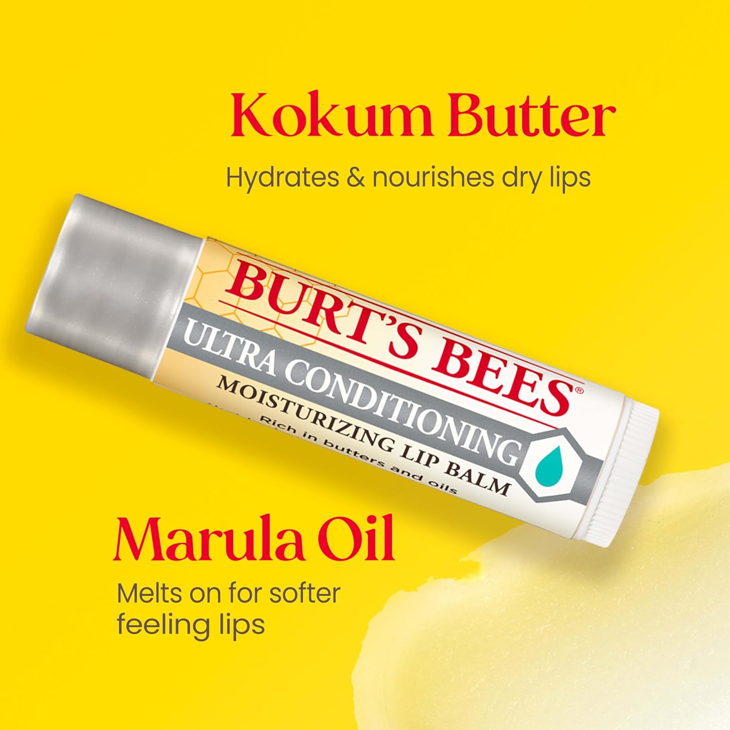 Burt's Bees Lip Balm Beeswax and Ultra Conditioning Lip Balm Pack, Hydrating Lip Moisturizer with Kokum and Shea Butter, Natural Origin Lip Care, 4 Tubes, 0.15oz. - Image 3