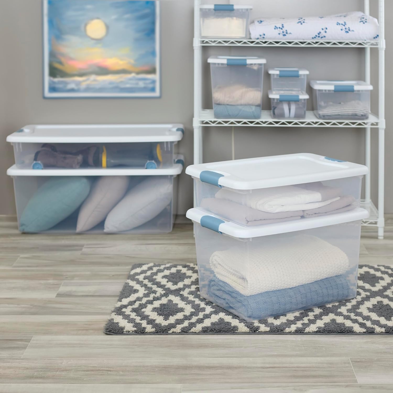 Sterilite 4-Pack 56 Quart Wheeled Latching Box, Underbed Clear Plastic Storage Organizer - Under Bed Rolling Container Bin with Lid and Wheels for Home or Dorm Bedrooms and Closets - Image 8