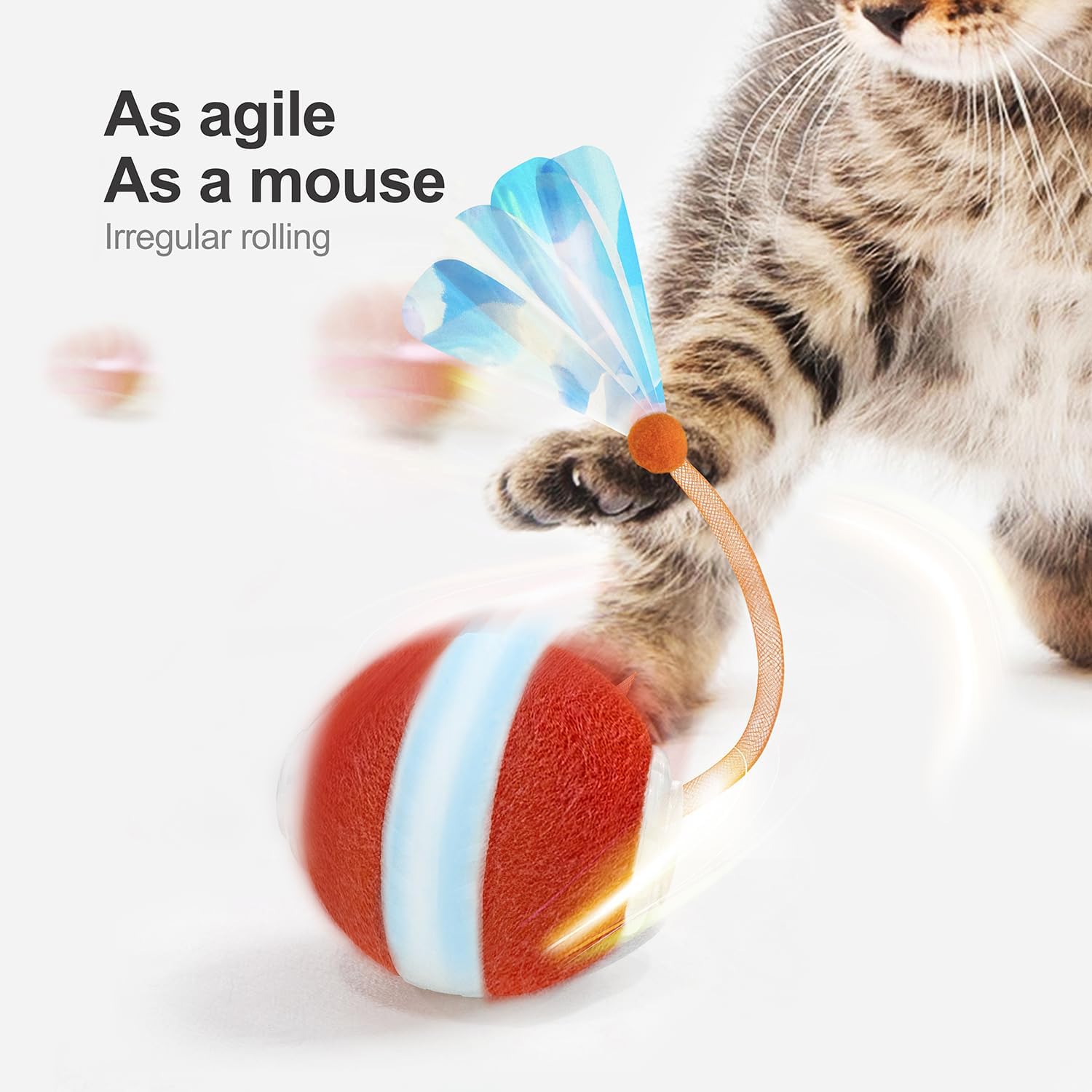 Interactive Cat Toys for Indoor Cats,The 3rd Generation Agile Moving Cat Ball with Elastic Mesh Tail,Automatic Kitten Toys for Bored Indoor Cats,Motion Activated (Orange) - Image 2