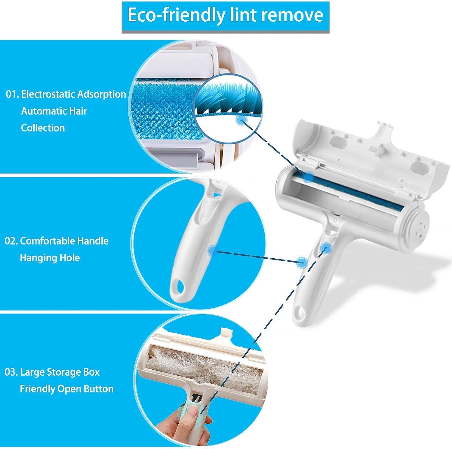 ACE2ACE Pet Hair Removal Tool, Reusable Lint Roller for Pet Hair, Self Clean Cat Hair Remover with Dust Bin, Dog Hair Remover for Couch, Furniture, Carpet, Sofa and Bedding - Image 5