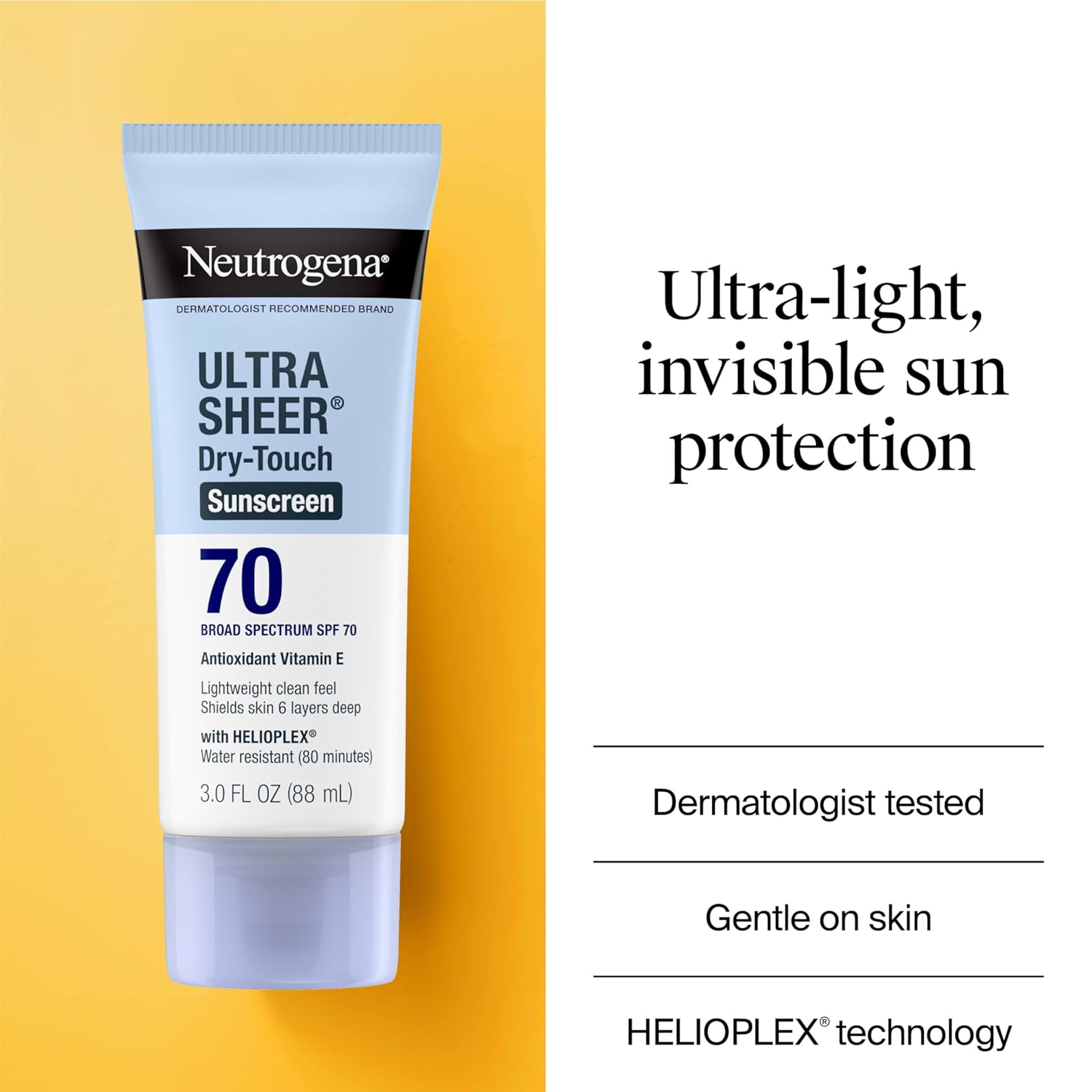 Neutrogena Ultra Sheer Dry-Touch Sunscreen Lotion SPF 70, Broad Spectrum, Water Resistant 80 Min, Oil-Free, Oxybenzone-Free, Non-Comedogenic, Matte Finish, Body Sunscreen, Travel Size 3 Fl Oz - Image 3