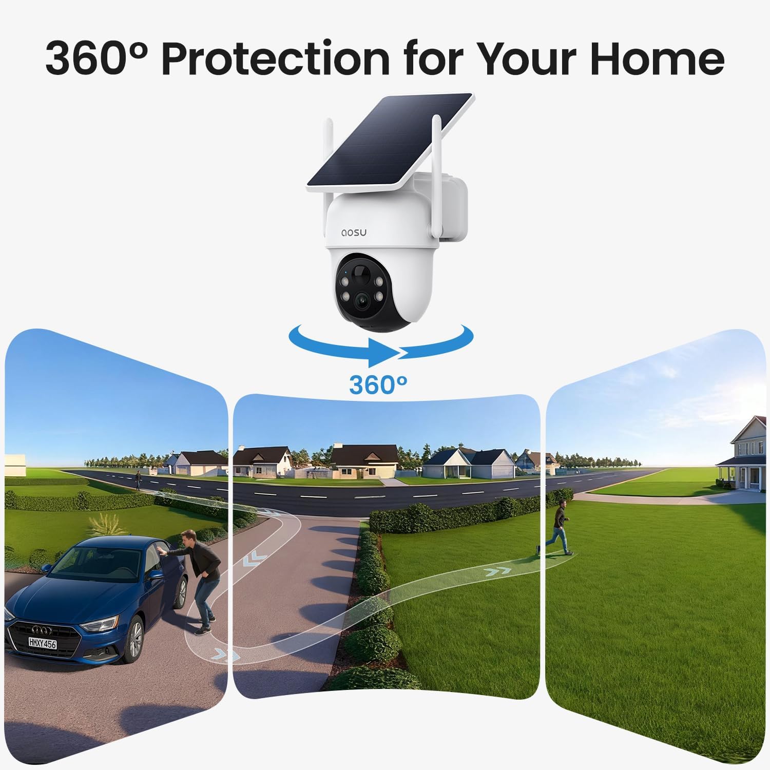 aosu Security Cameras Outdoor Wireless, 2 Cam-Kit, No Subscription, Solar-Powered, Home Security Cameras System with 360° Pan & Tilt, Auto Tracking, 2K Color Night Vision, Easy Setup, 2.4 & 5GHz WiFi - Image 4