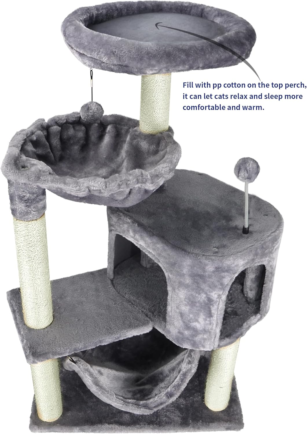 YUNIQUE Cat Tree with Cat Condo and Big Hammock, Grey - Image 4