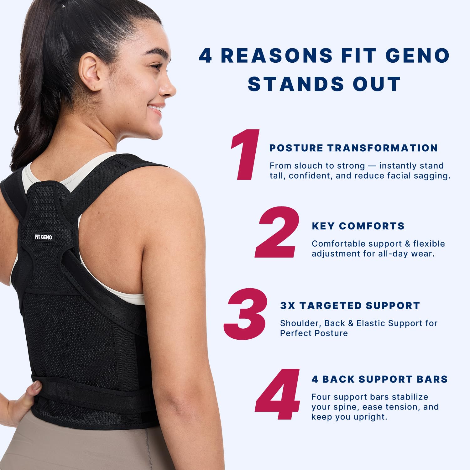 Fit Geno Back Brace Posture Corrector for Women and Men, Shoulder Straightener, Adjustable Full Back Support, Upper and Lower Back Pain Relief - Scoliosis, Hunchback, Hump, Thoracic, Spine Corrector - Image 3