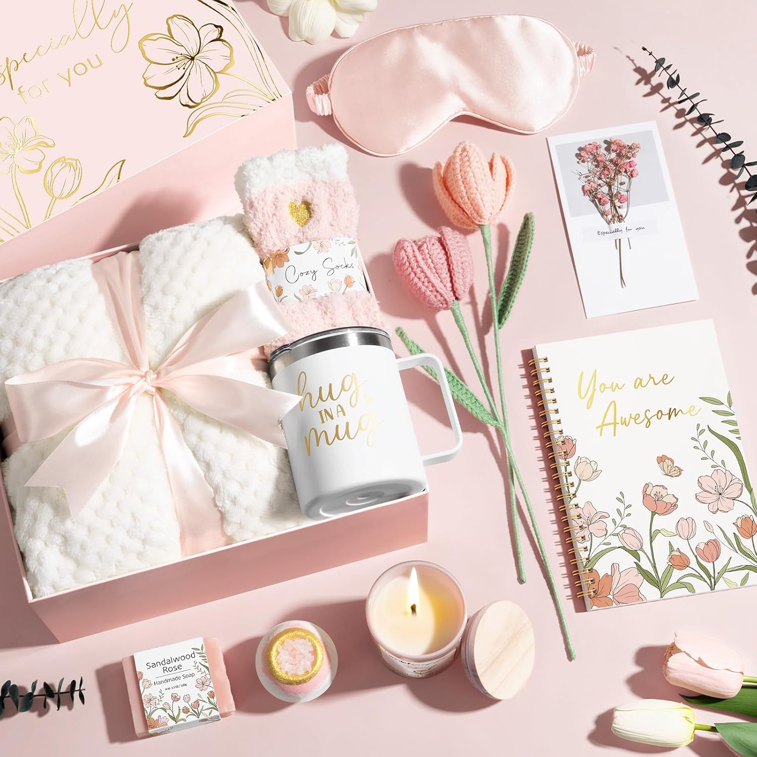 Mothers Day Birthday Gifts for Women Self Care Package, Get Well Soon Gift Baskets for Women Spa Gifts Set, Unique Thinking of You Inspirational Sympathy Easter Gift Baskets for Mom Her Friend Sister - Image 9