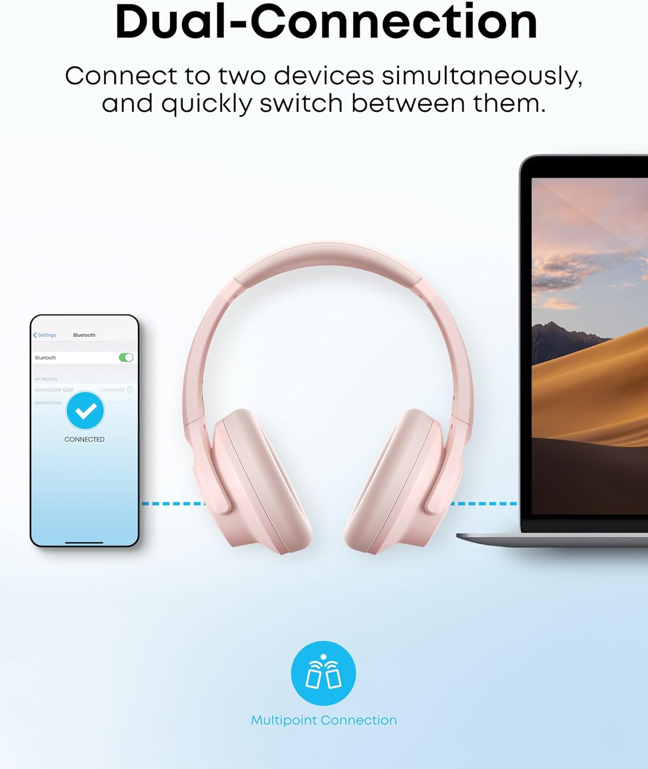 Soundcore by Anker Q20i Hybrid Active Noise Cancelling Headphones, Wireless Over-Ear Bluetooth, 40H Long ANC Playtime, Hi-Res Audio, Big Bass, Customize via an App, Transparency Mode (Pink) - Image 7