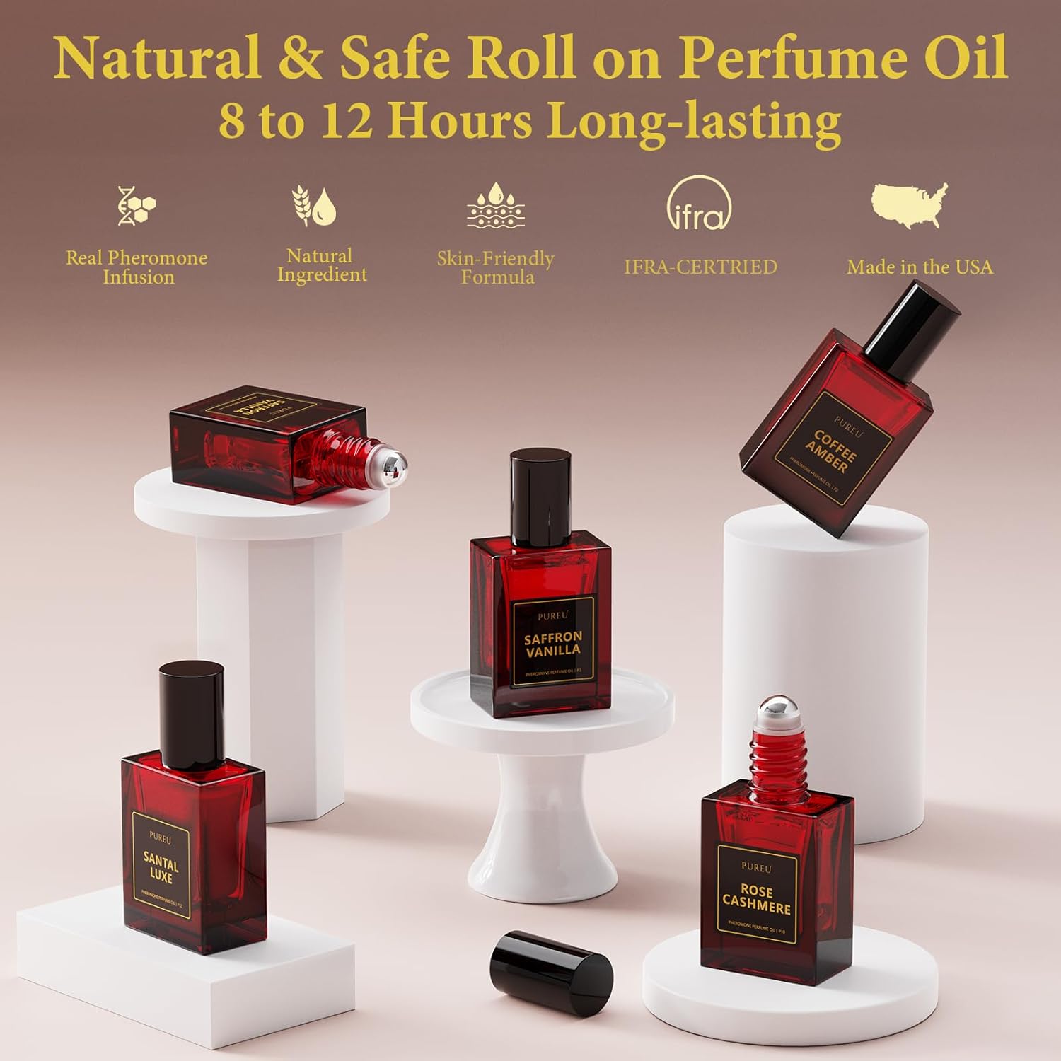 PUREU Pheromones Perfumes for Women, Saffron Vanilla Perfume Long Lasting Pheromone Perfume 0.34FL OZ/10ML Roll On Travel Size Essential Oil Fragrance Eau De Parfum, Made in USA - Image 6