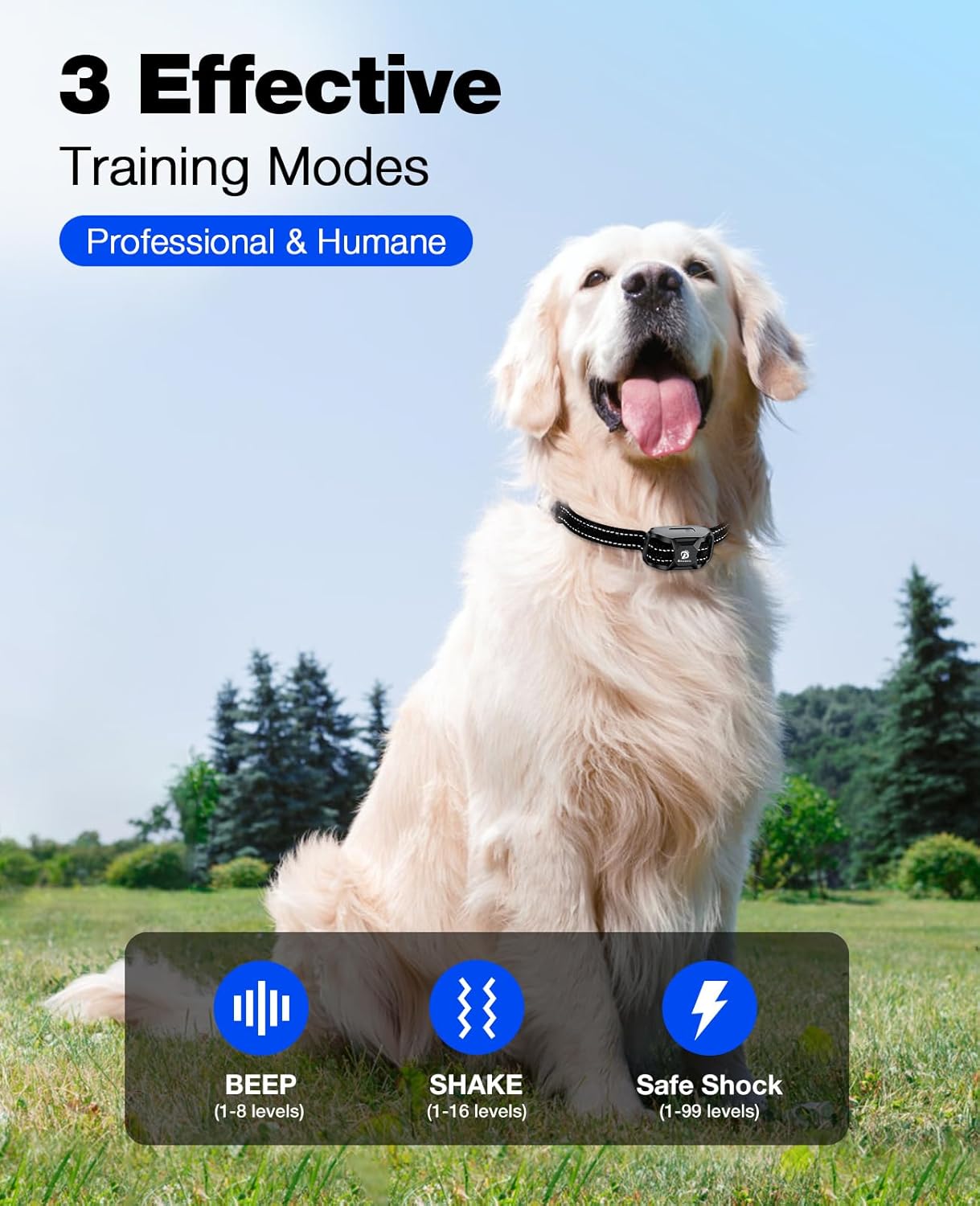Bousnic Dog Shock Collar - 3300Ft Training Collar with Remote for 5-120lbs Small Medium Large Dogs Rechargeable Waterproof e Collar with Beep (1-8), Shake(1-16), Safe Shock(1-99) Modes (Black) - Image 2