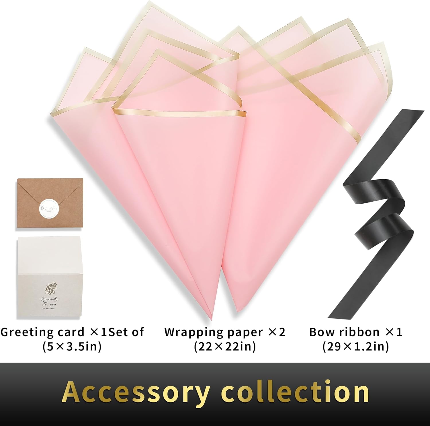 KeerxunBag Personalized Gift Bag, featuring the letter L logo - A pink paper gift bag with a letter pattern, accompanied by a ribbon bow, matching thin paper, and a greeting card set. - Image 2
