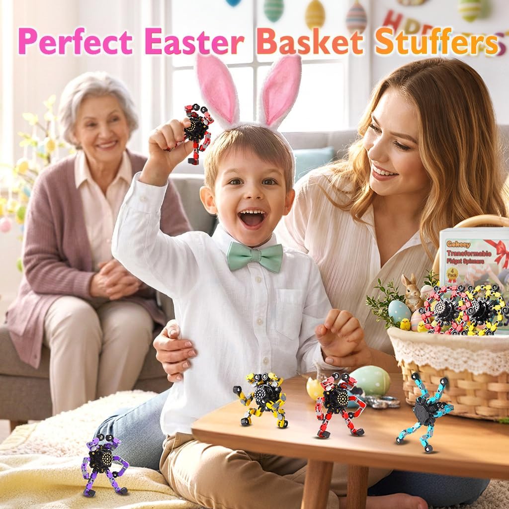 Easter Basket Stuffers,Transformable Fidget Spinners Toys 4 Pcs for Kids and Adults Stress Relief Sensory Toys for Boys and Girls Age 8-13 Fingertip Gyros Easter Party Favors Birthday Gifts for Teens - Image 6