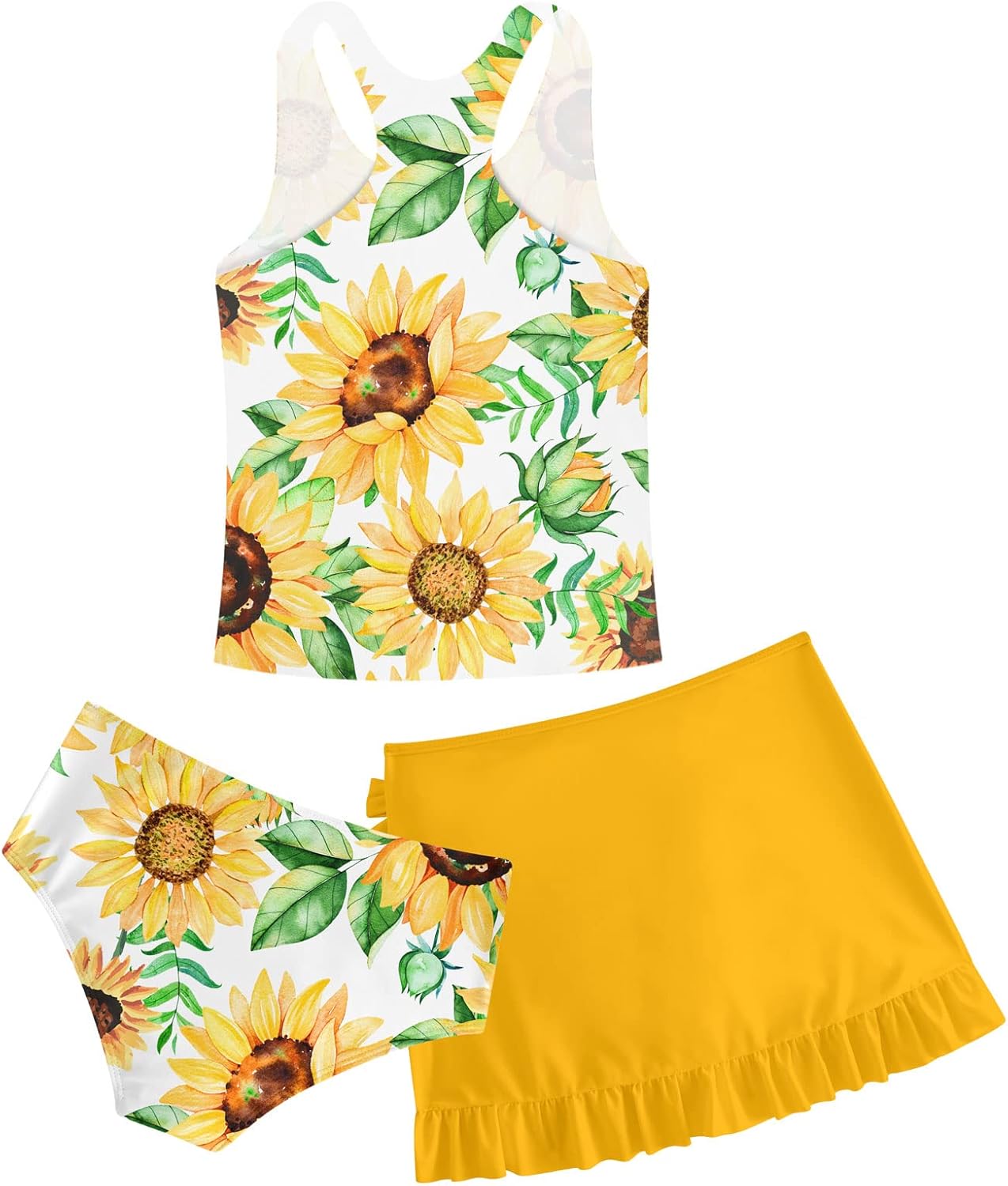 Cutemile 5-14 Years Girls Swimsuit 3 Piece Bathing Suit Quick Dry Tankini Set with Cover Up Beach Skirt Swimwear - Image 3