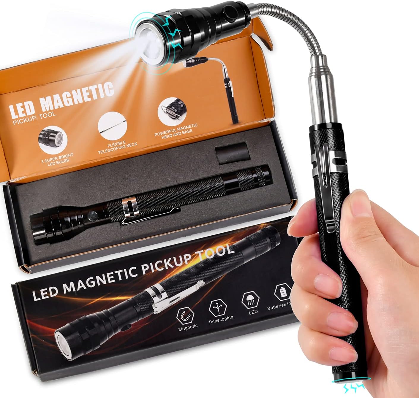 Magnetic Flashlight Easter Gifts for Men, Fathers Day Dad Gifts, Stocking Stuffers for Men Adults, Pickup Tool Cool Extendable Magnet Telescoping Gadgets Birthday for Him Handyman
