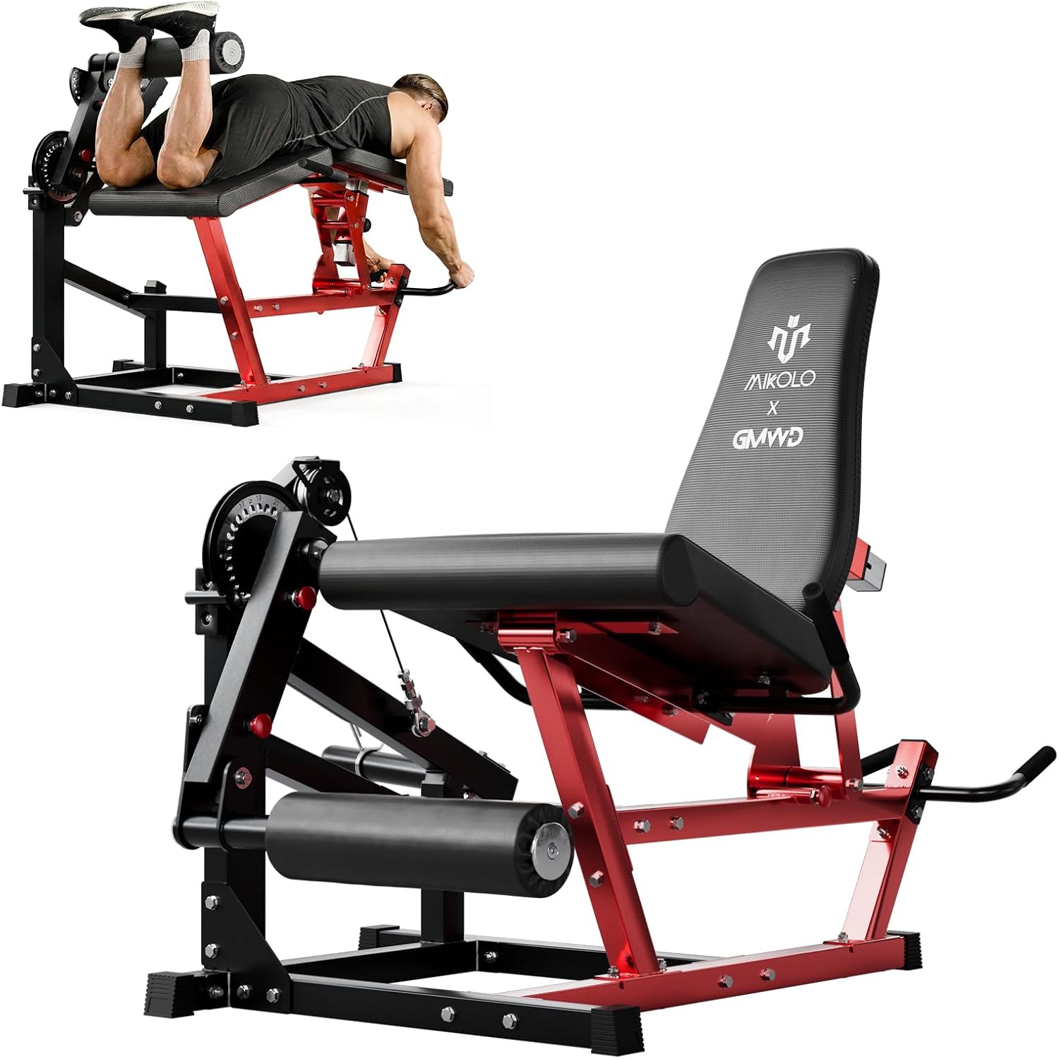 Mikolo Leg Extension and Curl Machine, Adjustable Leg Curl Machine, Seated Leg Extension and Lying Curl Machine for Home Gym, Leg Workout Equipment with Cable System