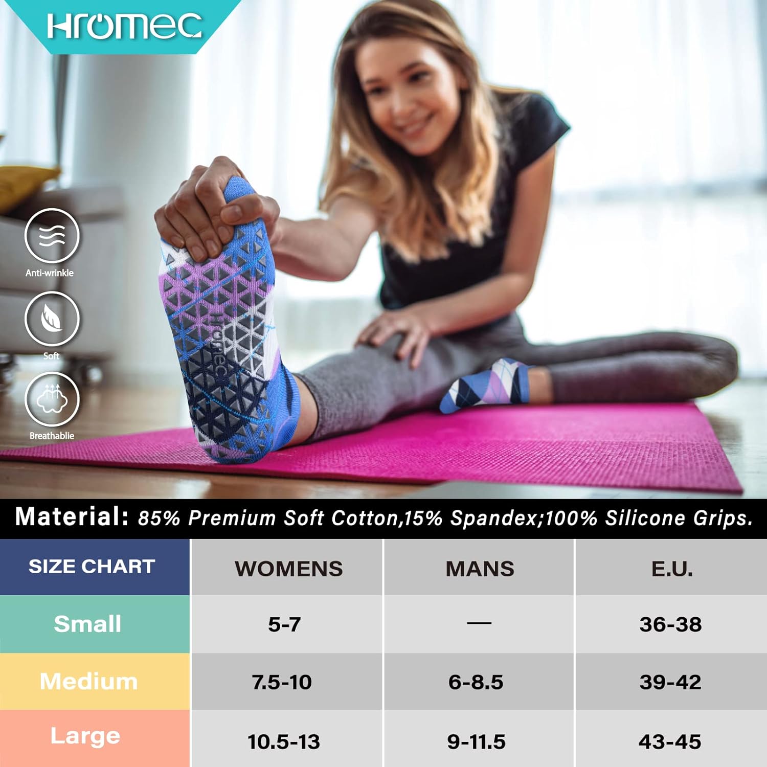 Non Slip Yoga Socks with Grips for Pilates, Ballet, Barre, Barefoot, Hospital Anti Skid Socks for Women and Men - Image 3
