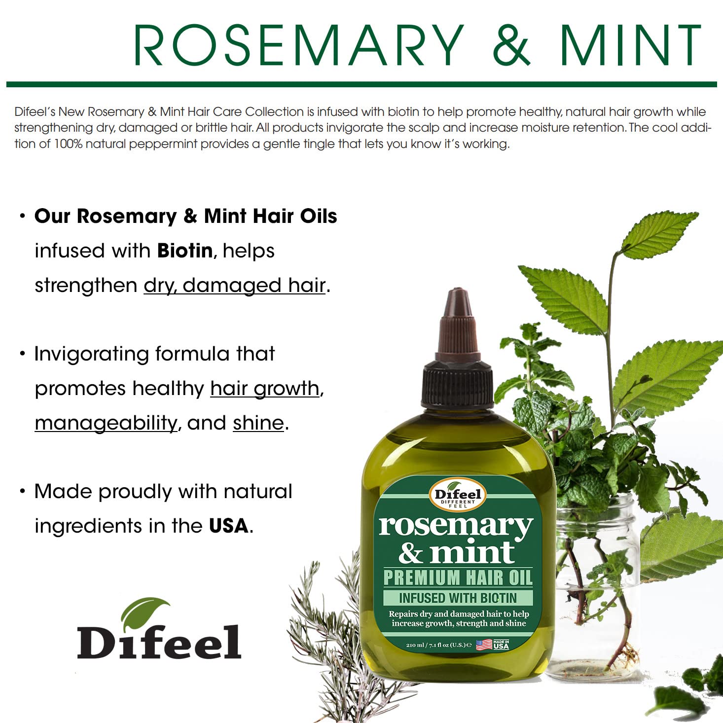 Difeel Rosemary and Mint Premium Hair Oil with Biotin 7.1 oz. - Natural Rosemary Oil for Hair Growth & Biotin - Image 2