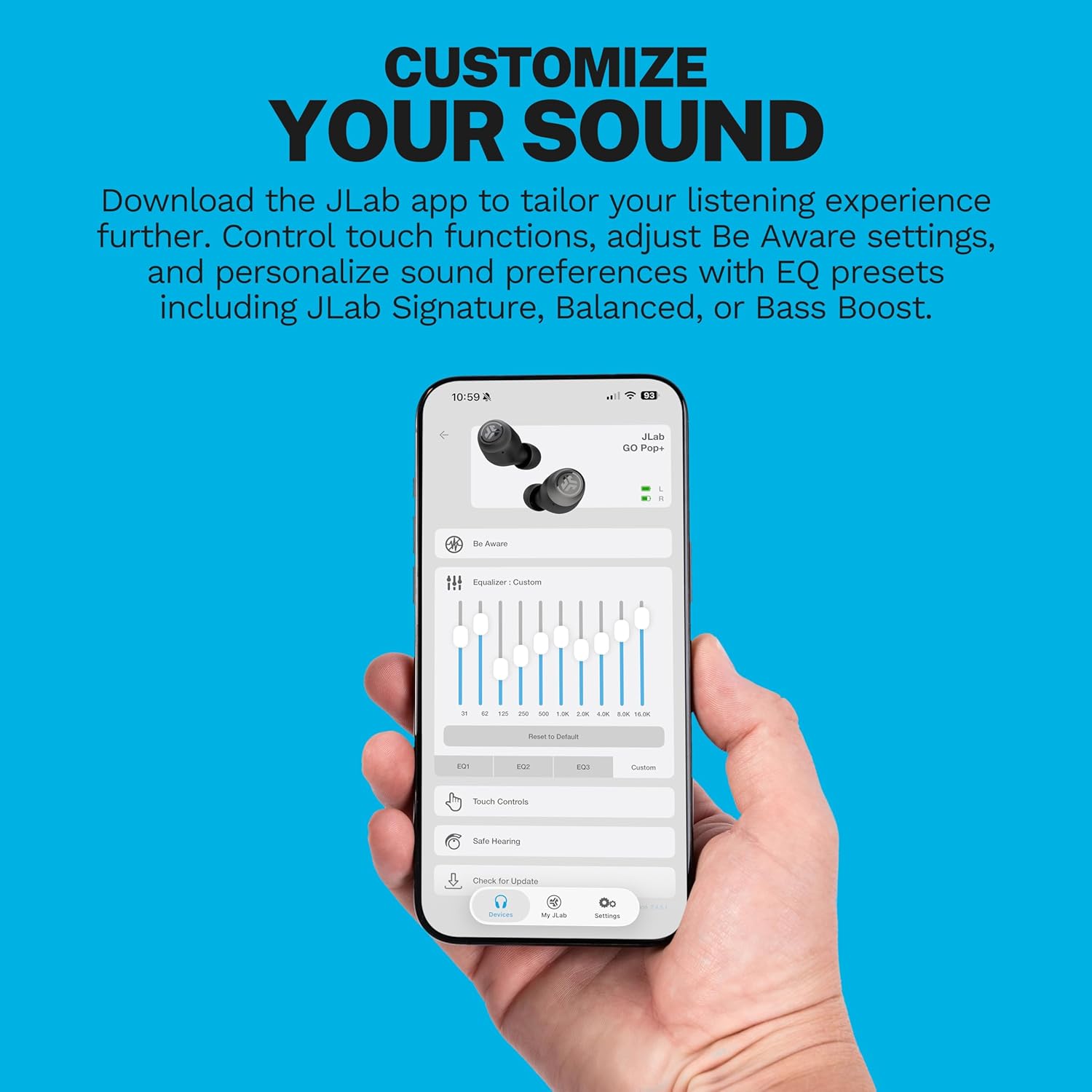 JLab Go Air Pop+ True Wireless Earbuds, in Ear Headphones, Bluetooth Earphones, 35H Playtime Ear Buds, Bluetooth Earbuds with Microphone, USB-C Charging Case, Dual Connect, EQ3 Sound, Black - Image 2