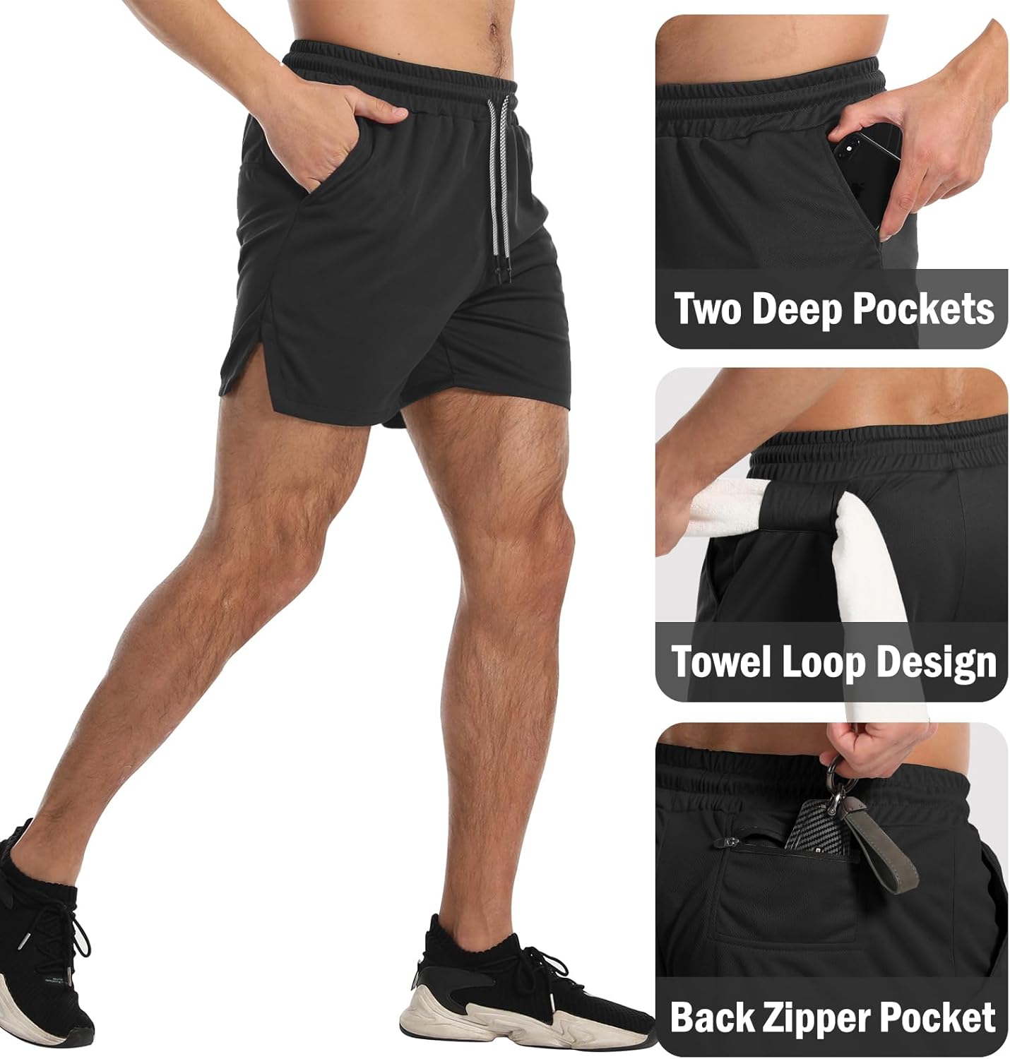 Aolesy Men's Gym Workout Shorts 5"/7"/10" Lightweight Bodybuilding Athletic Shorts Running Training with Zip Pockets - Image 5