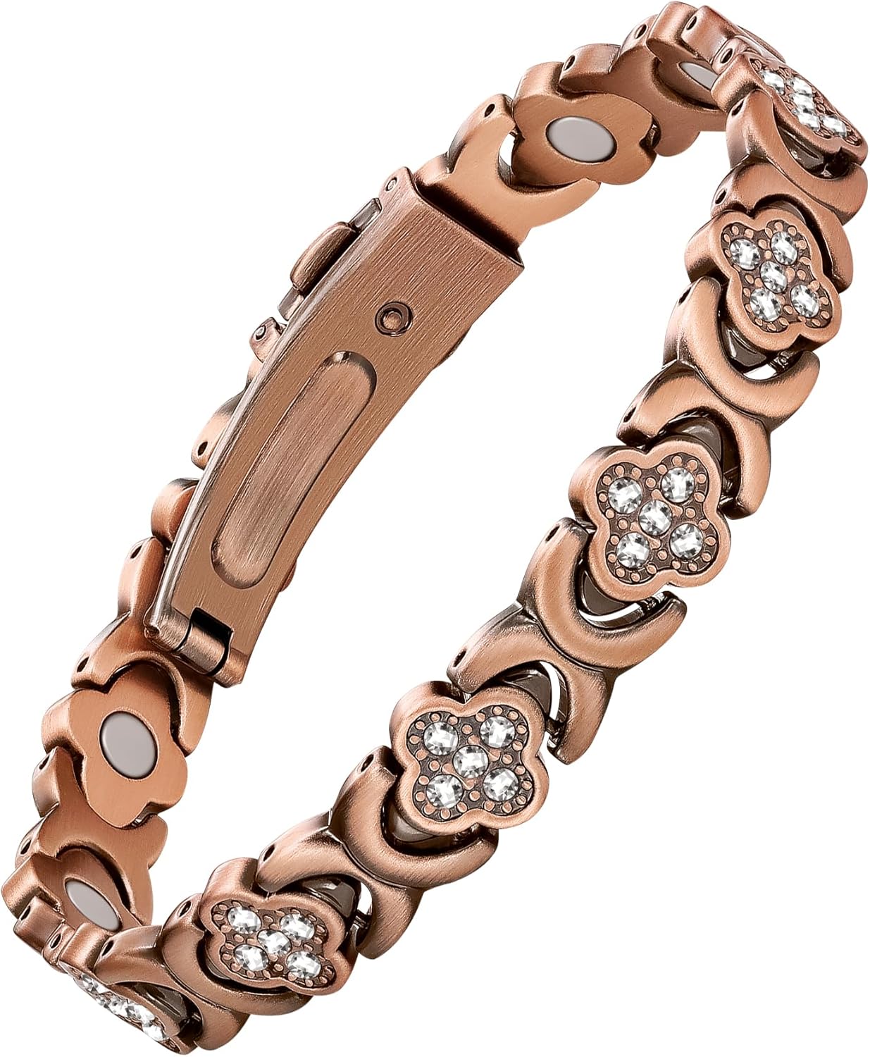Feraco Pure Copper Bracelets for Women, Ultra Strength Magnetic Therapy Bracelet for Pain Relief with Neodymium Magnets & Sparkling Cubic Zirconia, Adjustable, Infinite Clover Jewelry