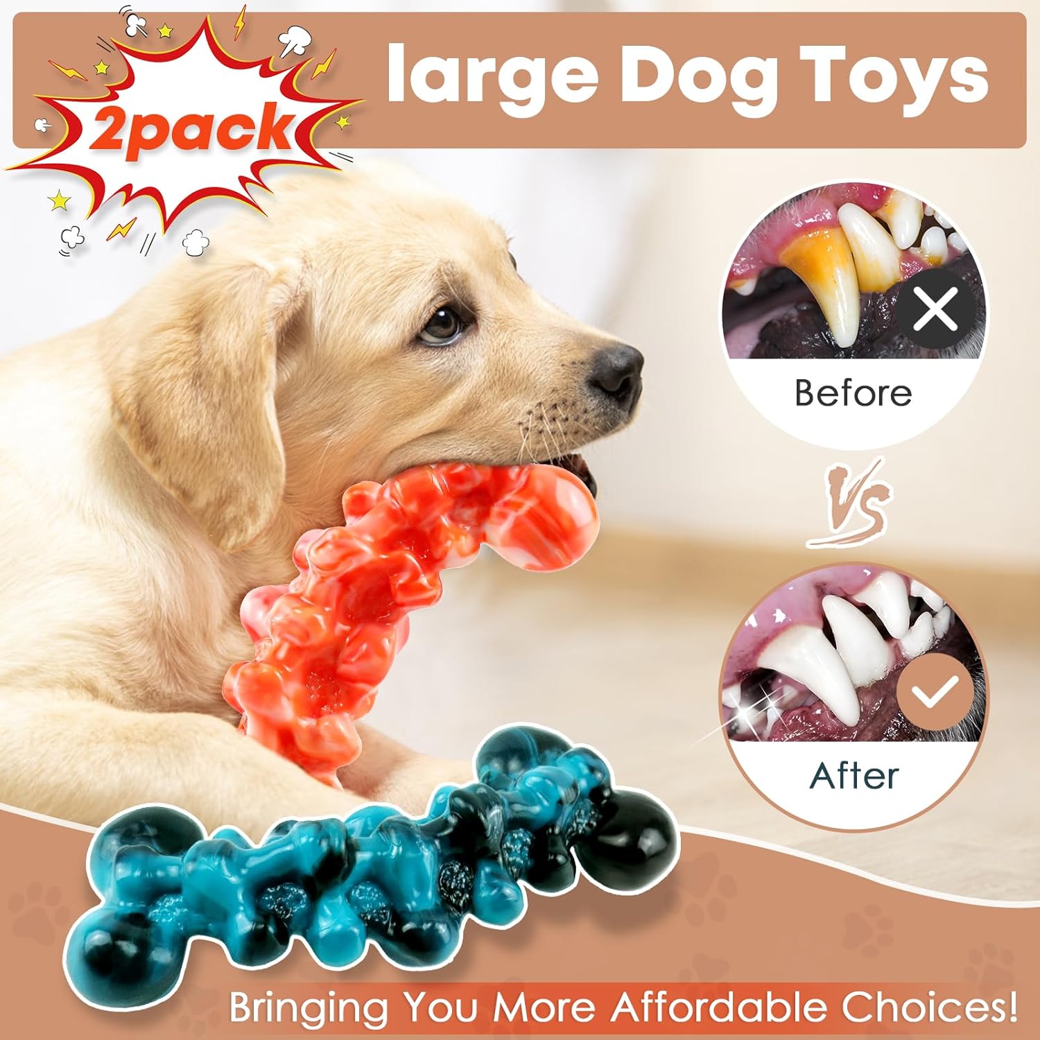 Dog Chew Toys for Aggressive Chewers - 2 Pack Indestructible Teeth Cleaning Chew Toys to Keep Them Busy for Medium & Large Dogs - Image 2