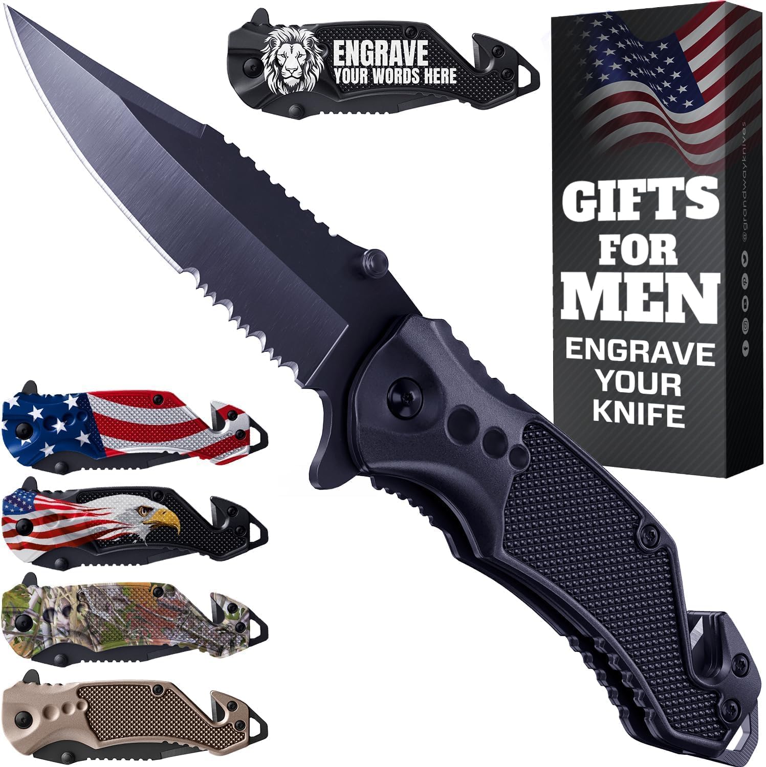 GOOD WORKER Legal Pocket Knife with 2.95” Serrated Blade, Glass Breaker, Seat Belt Cutter - EDC Sharp Folding Knives with Portable Clip - Small Tool for Tactical Camping Survival Hiking - Gifts for Men, Women