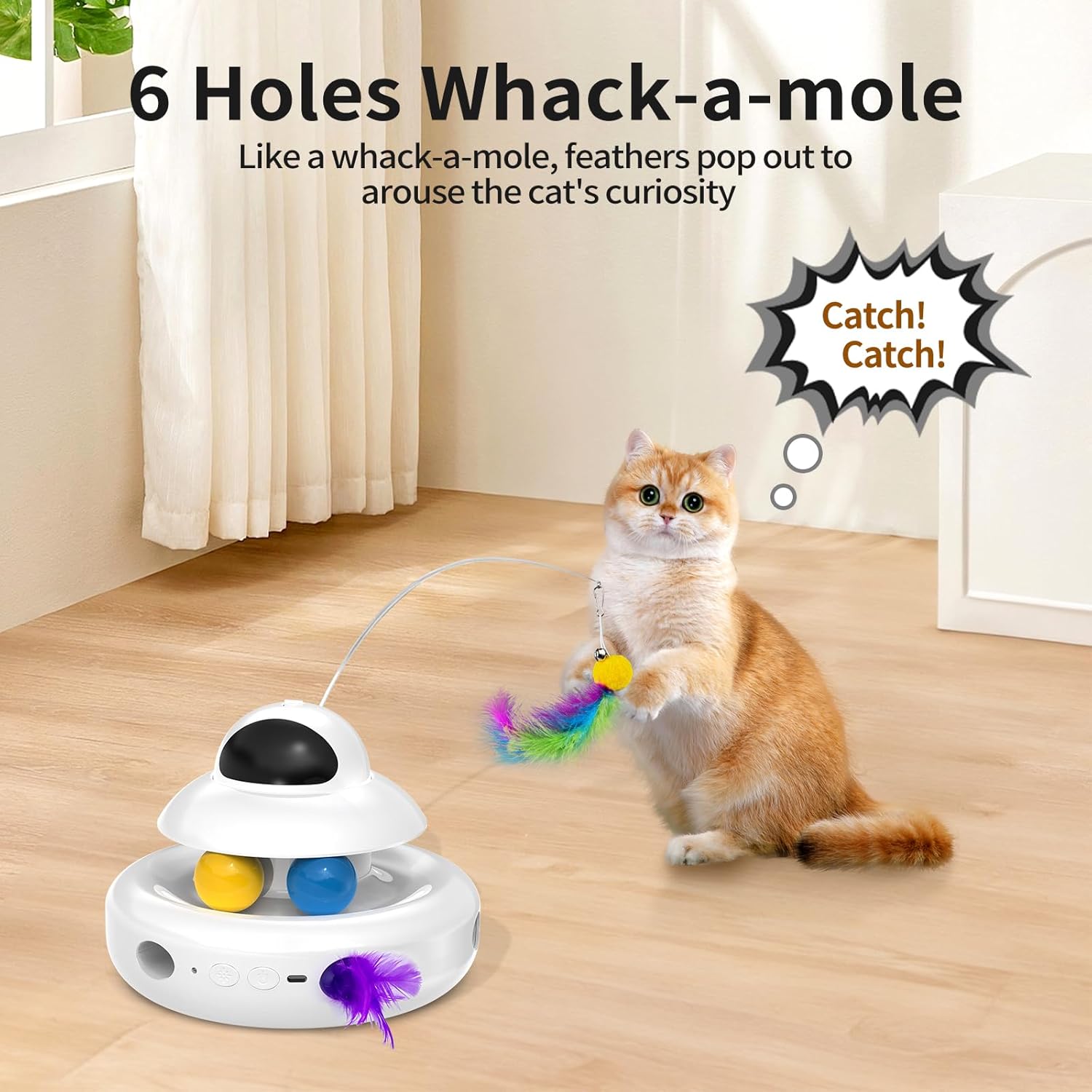 Interactive Cat Toys for Indoor Cats,4-in-1 Automatic Kitten Toy with Laser, Fluttering Butterfly, Moving Feather & Track Balls, USB Rechargeable Self-Play Electronic Toy for Kittens & Adults - Image 4