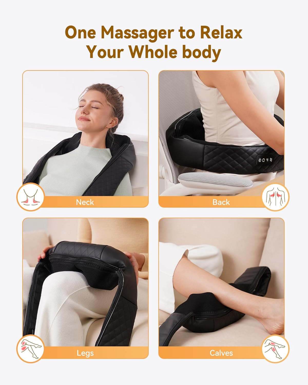 Shiatsu Neck and Back Massager with Heat, Neck and Shoulder Massager, 4D Deep Tissue Kneading Massage for Leg, Full Body Muscle Pain Relief, Ergonomic Design, Ideal Gifts for Women Men, Not Cordless - Image 5
