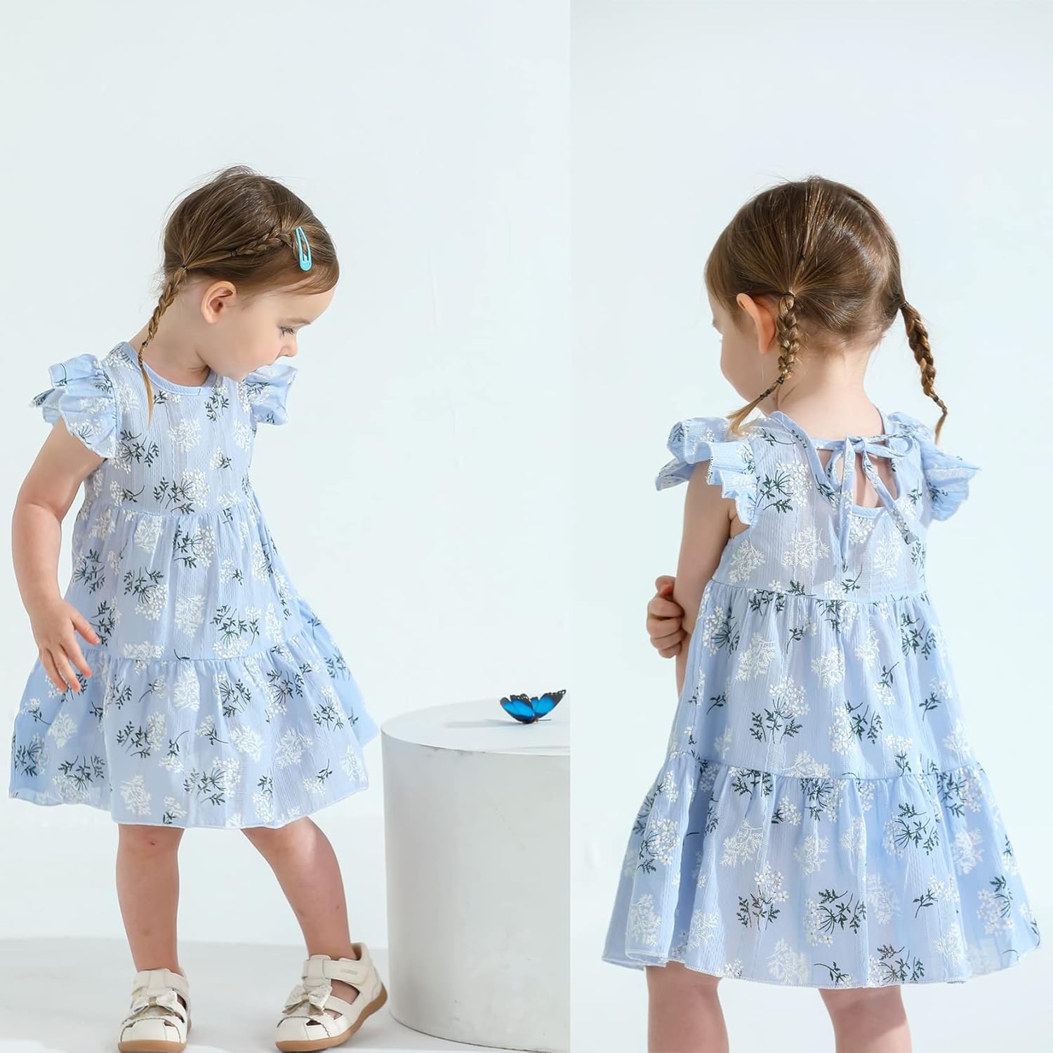 YOUNGER TREE Toddler Baby Girl Boho Dress Linen Ruffle Sleeveless Casual Dress Kids Solid Floral Summer Beach Sundress - Image 2