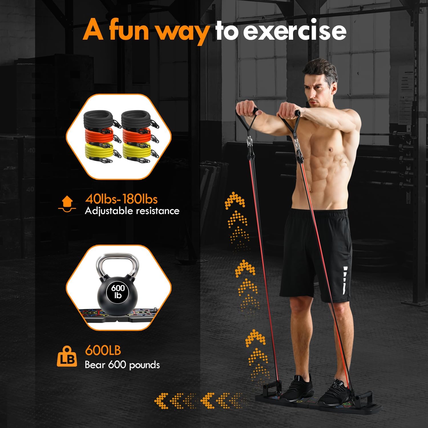 MQRW Push Up Board,Home Gym,Portable Exercise Equipment,Pilates Bar and 20 Fitness Accessories with Resistance Bands and Ab Roller Wheel,Full Body Workout at Home - Image 3