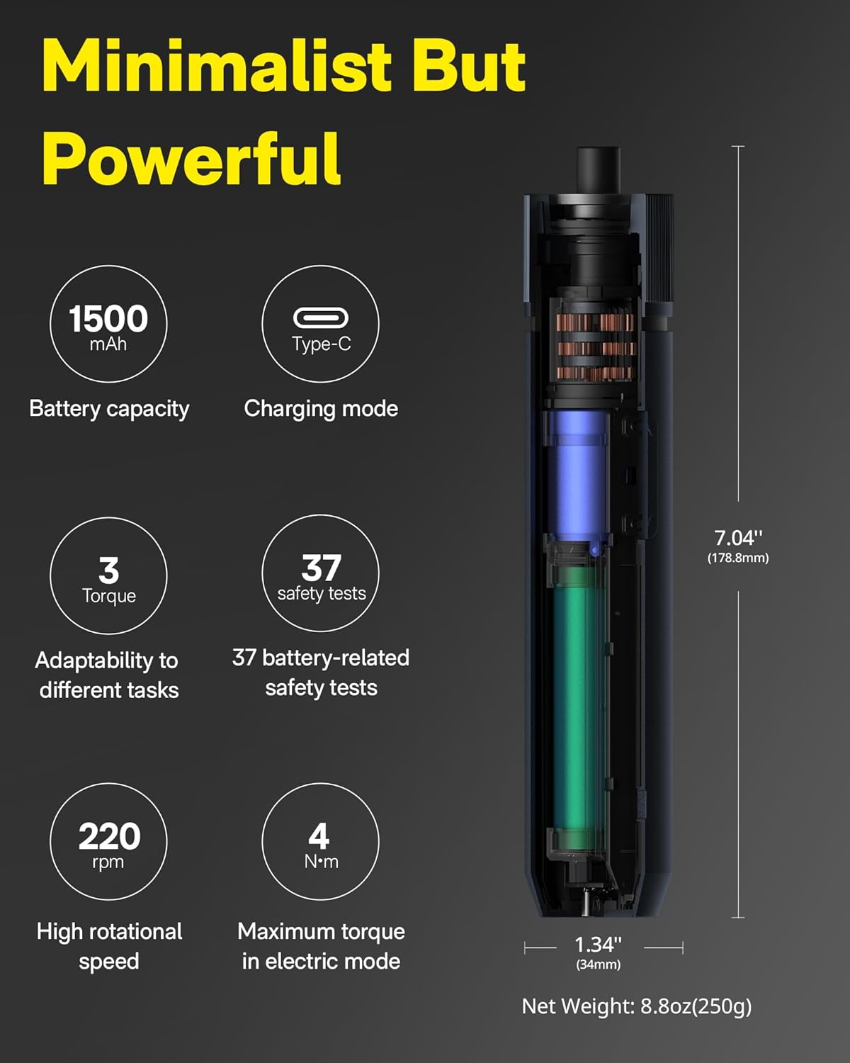 HOTO Electric Screwdriver Rechargeable, 3.6V Cordless Screwdriver Set USB-C, 1/4'' Hex Bits, 3 Torque Settings, 1500mAh Battery, LED Light & 12 S2 Metal Bits for Furniture/Electrical Repairs - Image 3