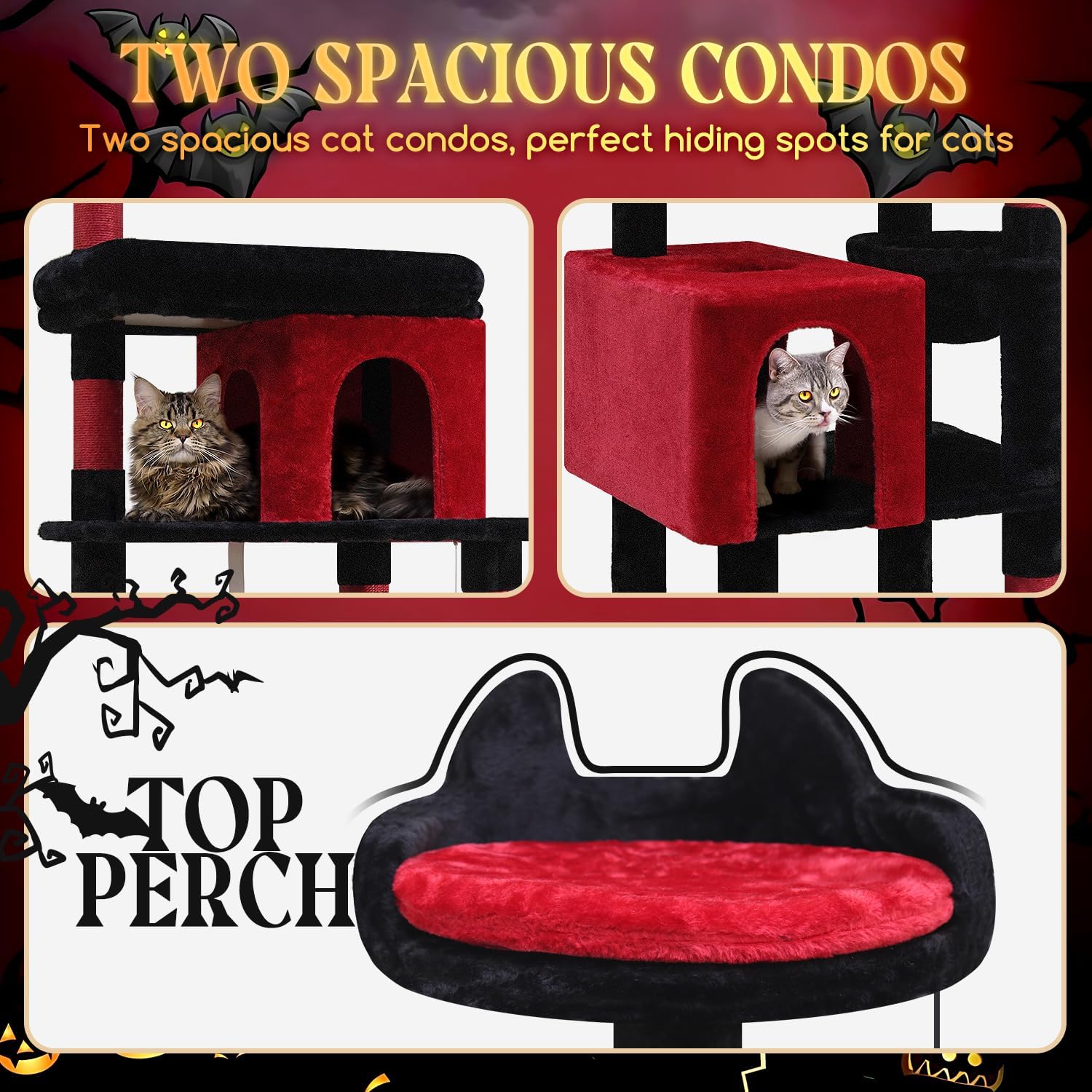 Globlazer Heavy Duty Gothic Cat Tree, 72in Large Cat Tower with Coffin Bed, Sturdy Maine Coon Cat Tree for Large Cats 20 lbs+, Medieval Castle Style with 6 Scratching Posts & Hammock, S72, Black & Red - Image 3