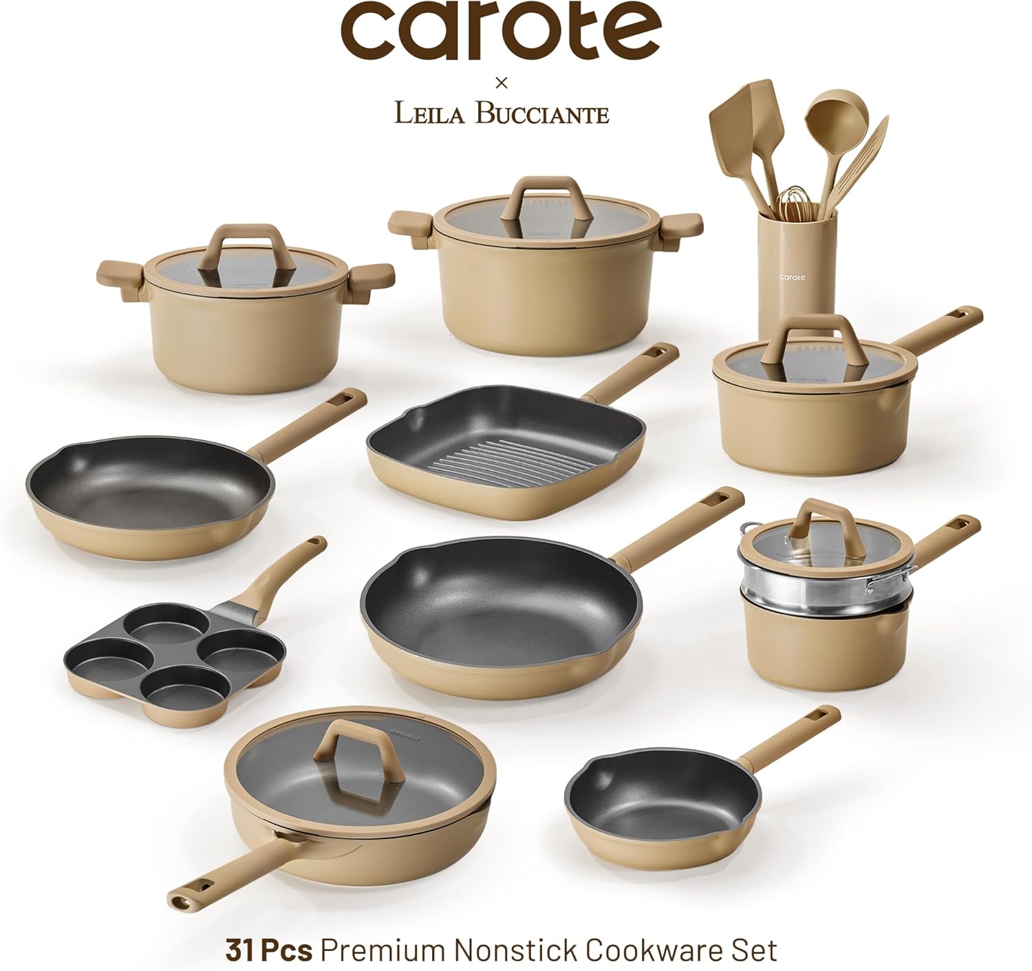 CAROTE 31PCS Pots and Pans Set, Nonstick Cookware Set Kitchen Non Stick Induction Titanium Cookware Non-toxic Granite Cooking set, PFOA Free - Image 5