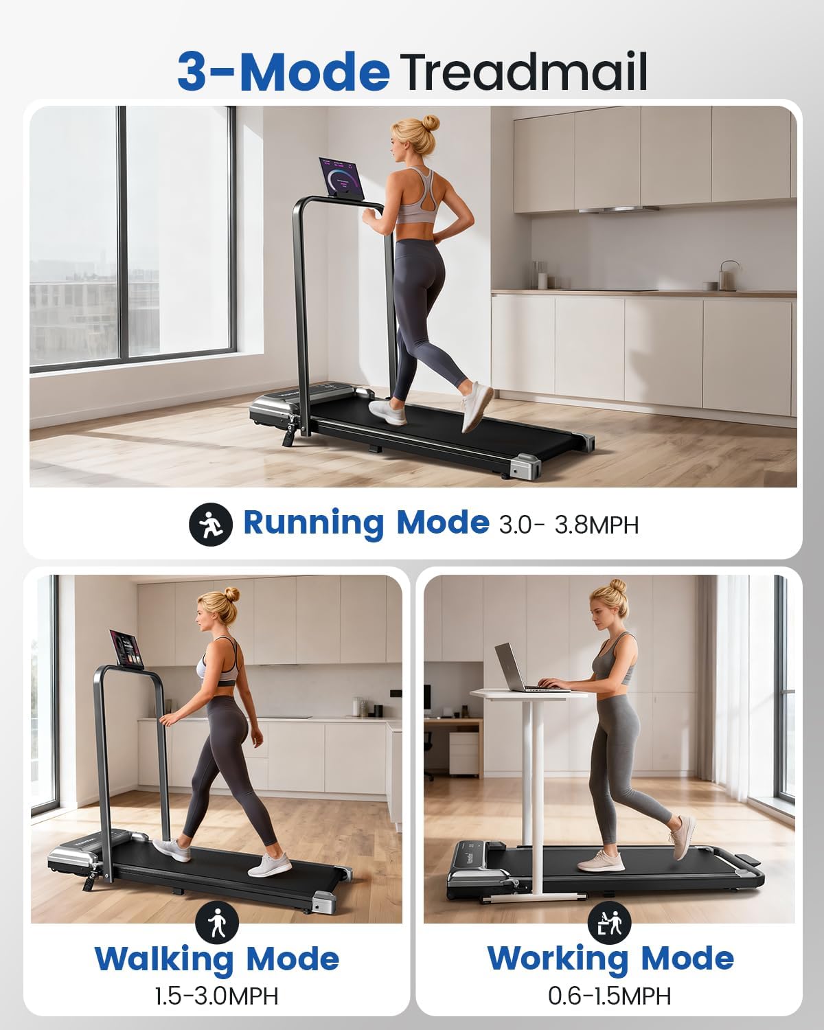 Walking Pad Treadmill with Handle Bar and Adjustable Incline, Compact Portable Treadmills for Home Office, 2.5HP Quiet Anti-Slip Under Desk Treadmills, 0.6-3.8 MPH Remote Speed Control, 265 LBS - Image 6