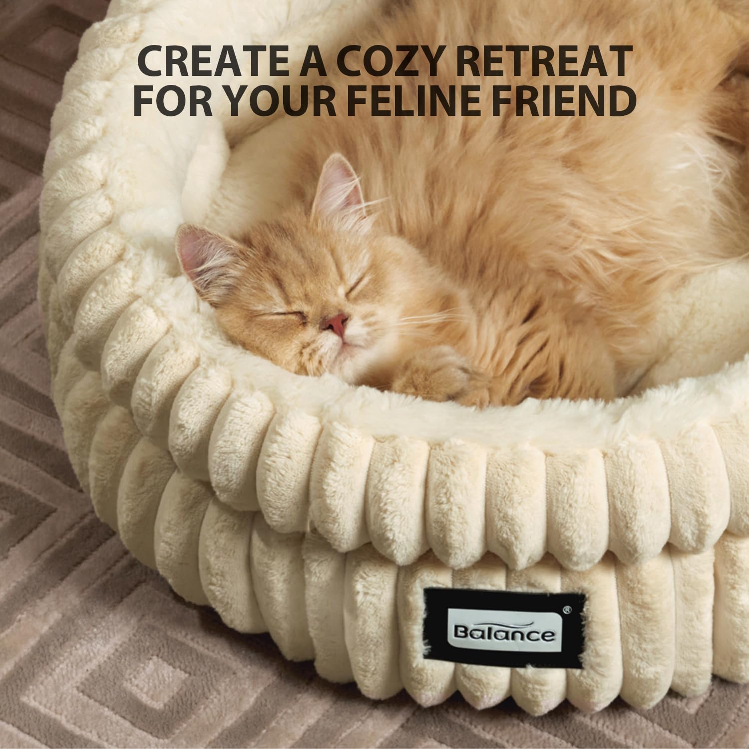 BALANCE Cat Bed Kitten Bed, Washable Round Cat Beds for Indoor Cats, Super Soft Plush Faux Fur Pet Bed for Puppy and Kitten with Anti-Slip Bottom - Image 6