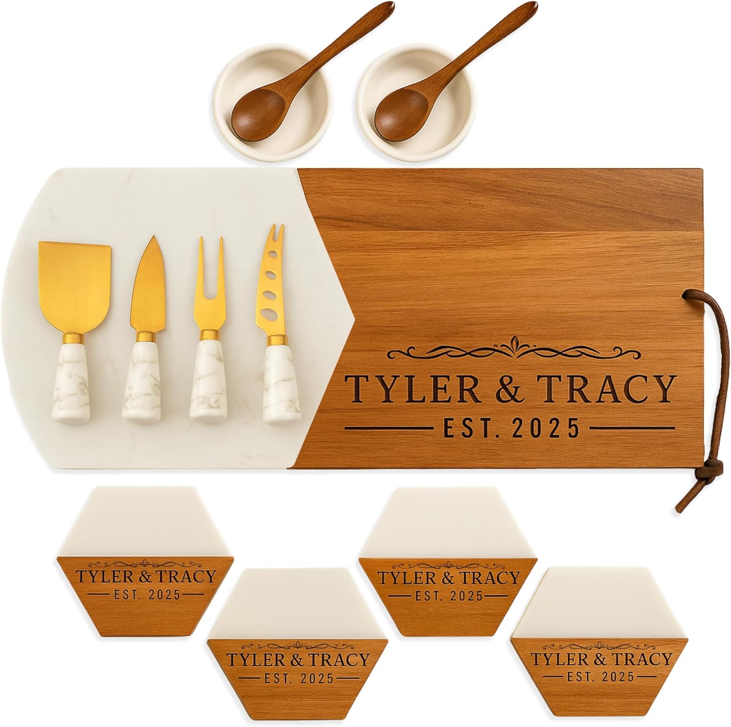 Personalized Charcuterie Board Gift Set – Custom Acacia & Marble Cheese Board with Utensils, Wedding, Housewarming, Couples, Bridal Shower, Engagement, Anniversary, Women, Men, Gift For Her, Him
