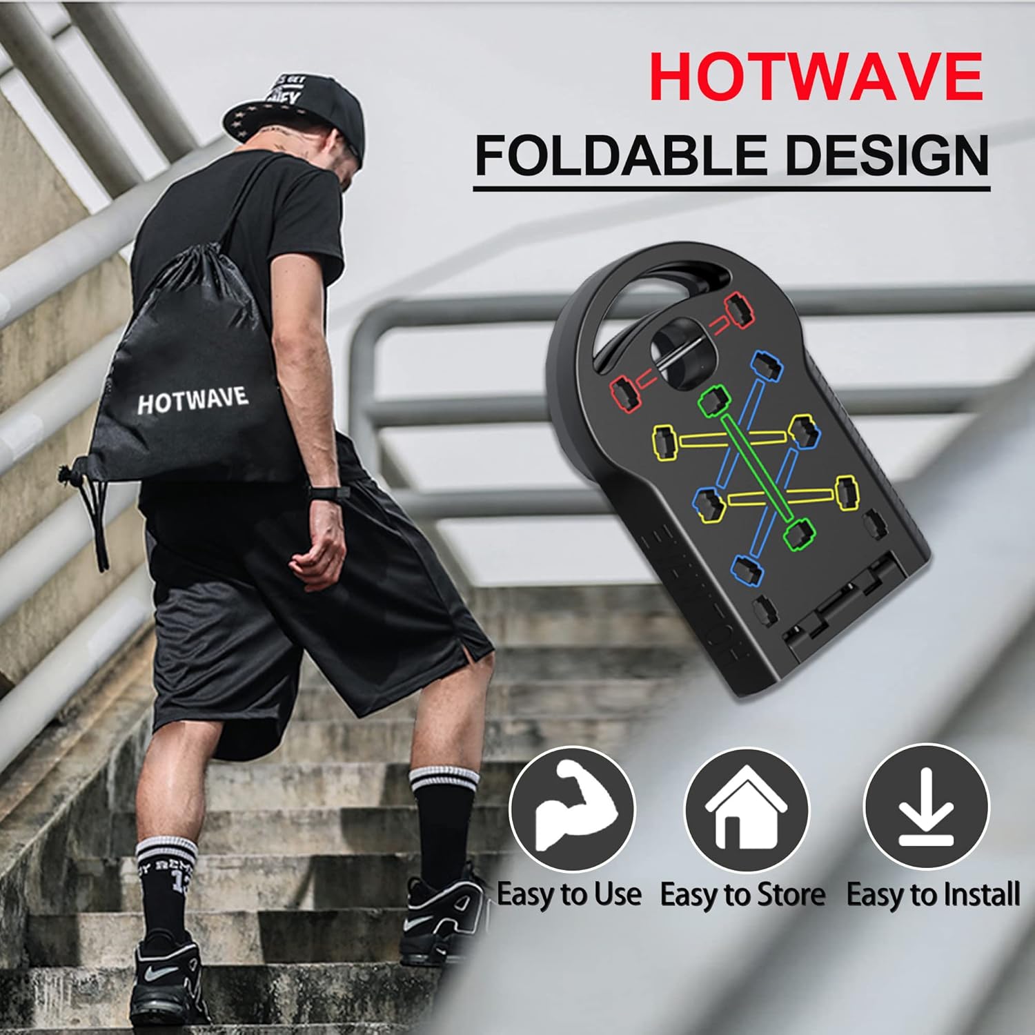 HOTWAVE Push Up Board Fitness, Portable Foldable 20 in 1 Push Up Bar at Home Gym, Pushup Handles for Floor. Professional Strength Training Equipment For Man and Women,Patent Pending - Image 6