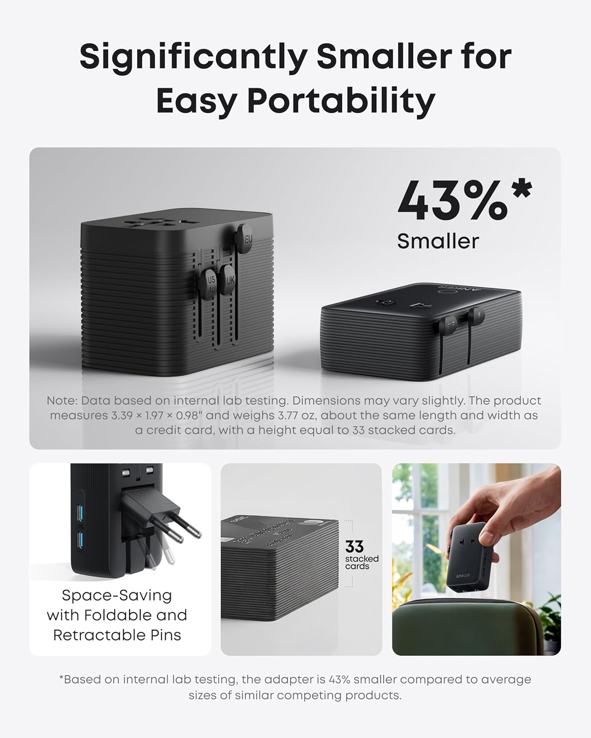 Anker Nano Travel Adapter, 5-Port Power Adapter with 1× 2-Pin AC, 2 USB A, 2 USB C for 20W, Smart Temperature Control, Works in 200+ Countries, Not a Voltage Converter, Travel Essentials (1-Pack) - Image 4