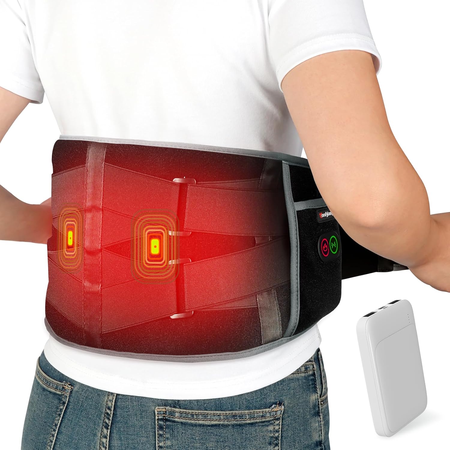 Comfytemp Cordless Heating Pad with Massager for Back, Portable Lower Back Massager FSA Eligible HSA Rechargeable Wireless Electric, Birthday Gifts for Women Men Mom Dad Seniors 3 Heat 30mins Auto-Off