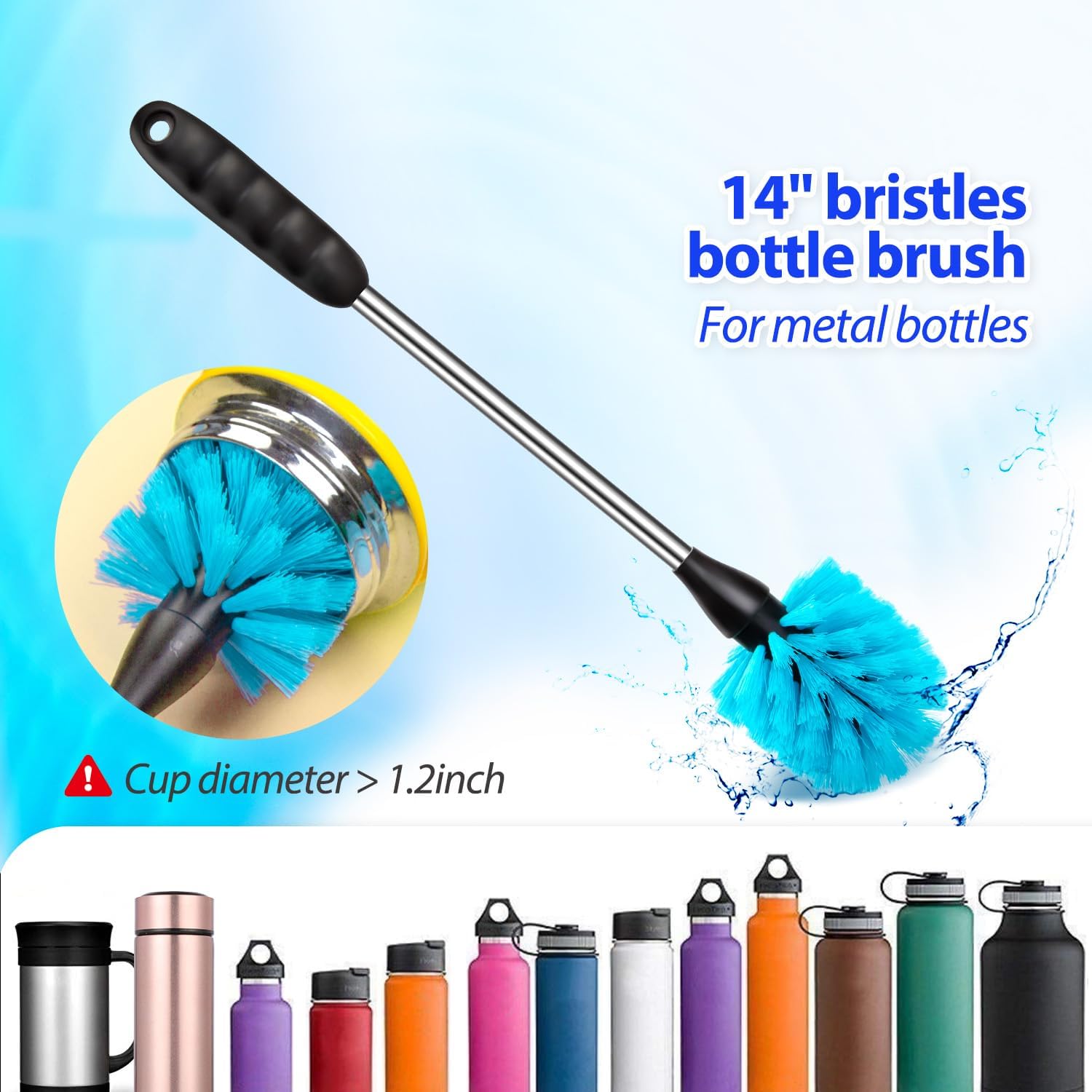 Holikme Bottle Brush Tube Cleaning Lab Set with Long Handle, Cup Cleaner for Washing Narrow Neck Beer Wine Decanter Pipes Lids Sinks Cap Covers, White - Image 2