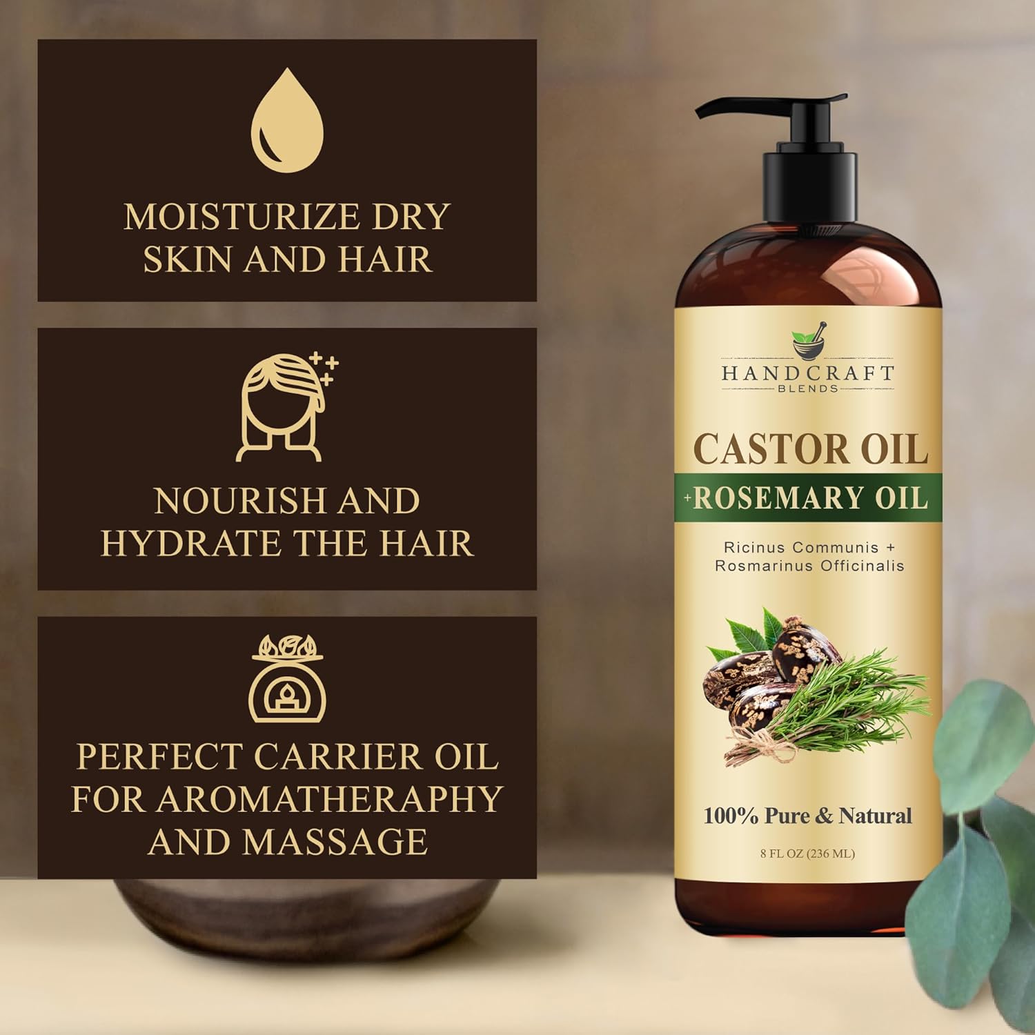Handcraft Blends Castor Oil with Rosemary Oil 8 Fl Oz | 100% Pure and Natural | Premium Grade Carrier Oil | Hair, Eyelashes and Eyebrows | Hair and Body - Image 6