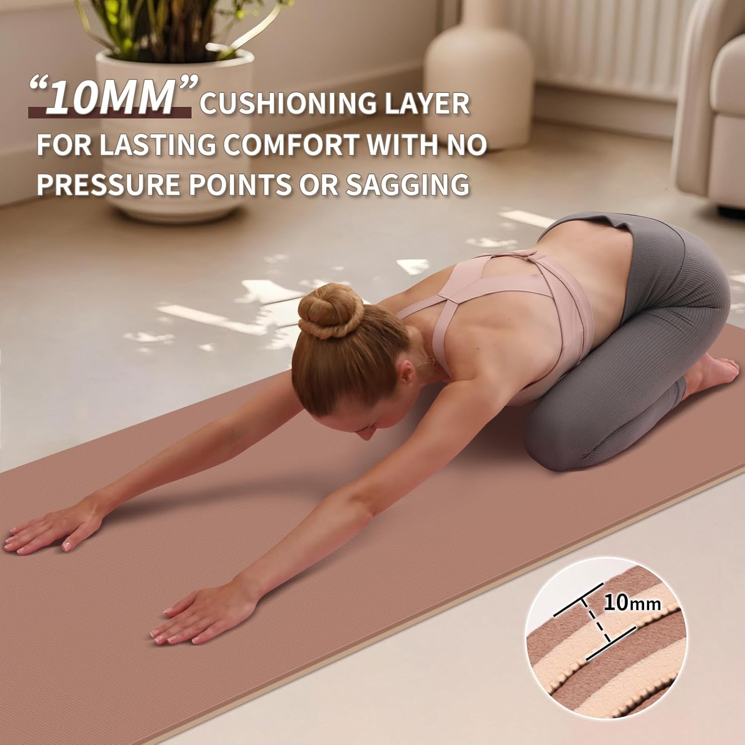 Yoga Mat Non Slip Anti-tear,extra thick-2/5 inch(10MM)High Resiliency Professional POE Yoga Mats for Women Men Kids,72"x24"inch,Workout, Yoga, Pilates and Floor Exercise, with Carrier Strap - Image 4