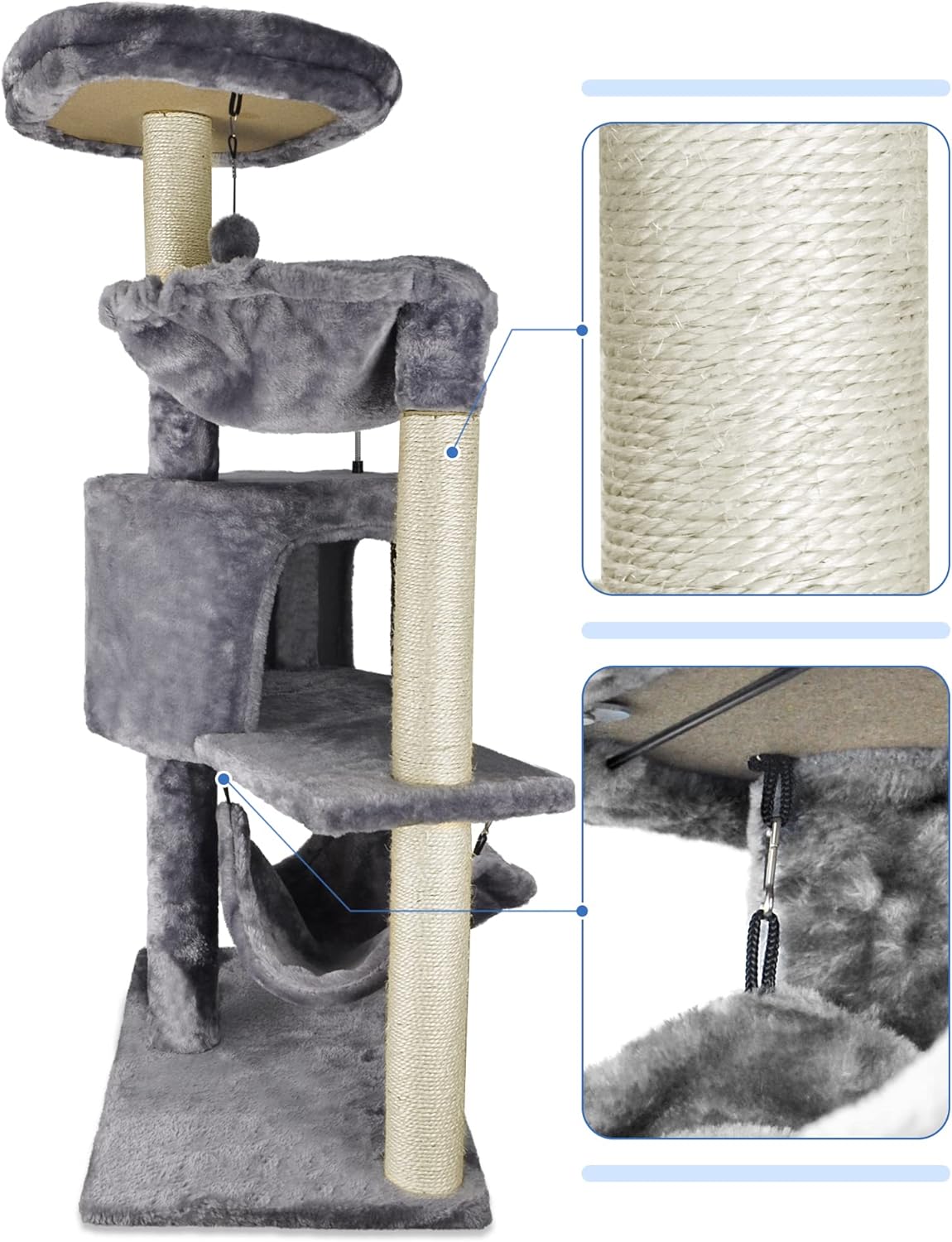 YUNIQUE Cat Tree with Cat Condo and Big Hammock, Grey - Image 5