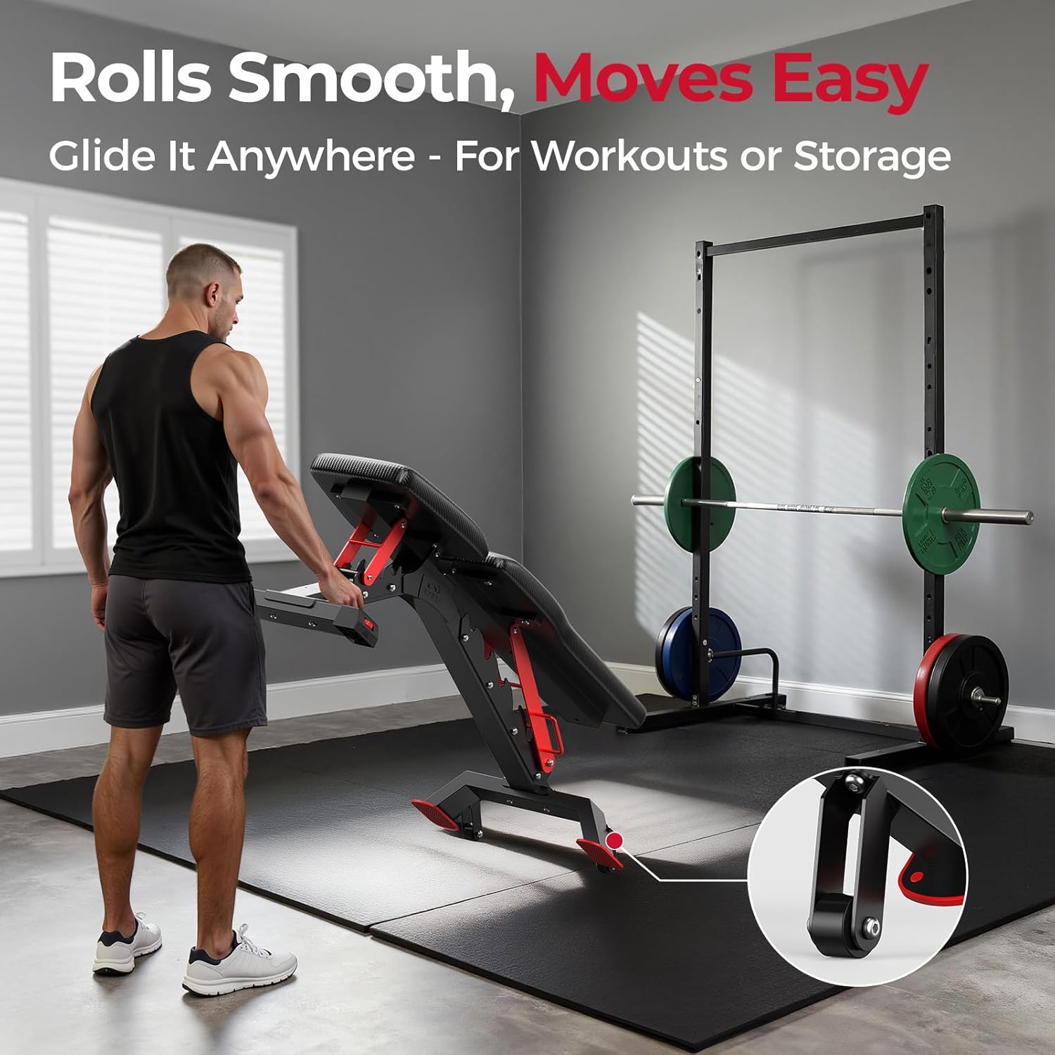 FLYBIRD Commercial Grade Adjustable Weight Bench - 1300LBS Capacity, 6+3 Positions for Ultimate Strength Training & Bench Press, with Easy-Roll Wheels - Image 8