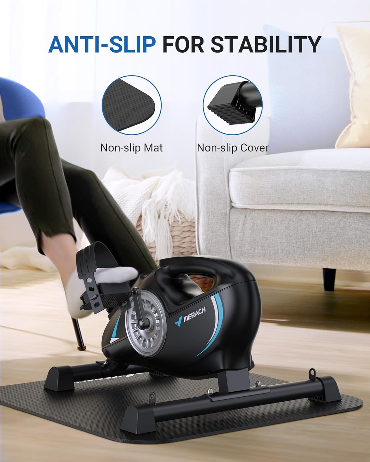 Under Desk Bike Pedal Exerciser, Quiet Magnetic Mini Exercise Bike with MERACH App for Arm, Leg Recovery, Physical Therapy, Smooth Foot Desk Cycle - Image 2