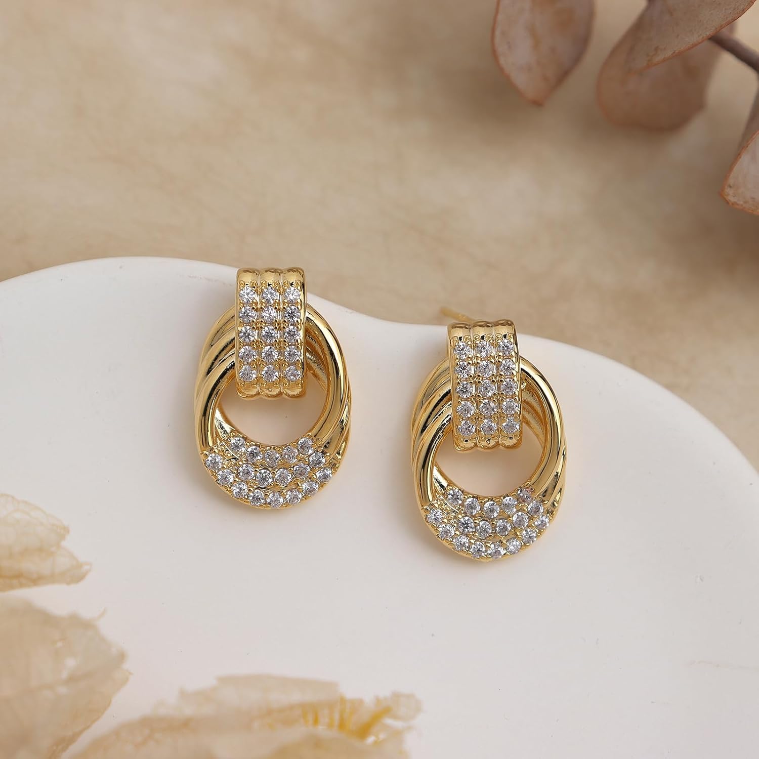 Jean Beau Chunky Gold Stud Earrings for Women Trendy Gold Plated Dangle Drop Wedding Prom Birthday Fashion Office Jewelry Gift - Image 4