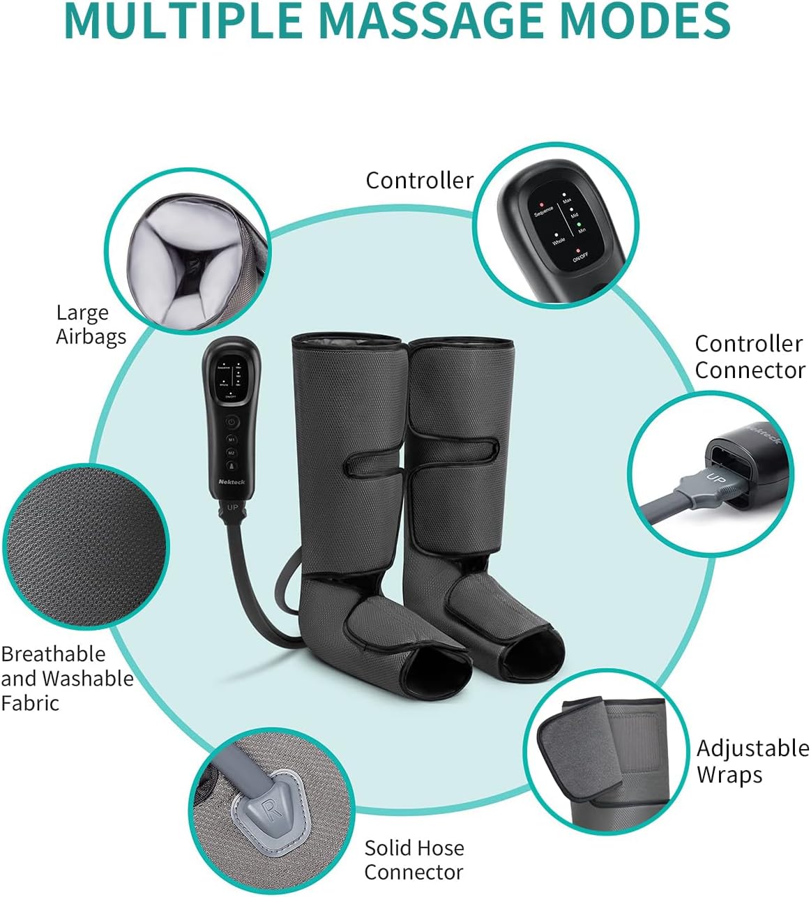 Nekteck Leg Compression Massager for Circulation and Relaxation, FSA Eligible Foot and Calf Massage Machine 2 Modes 3 Intensities with Hand-held Controller for Pain Relief, HSA Adjustable Leg Wraps - Image 6