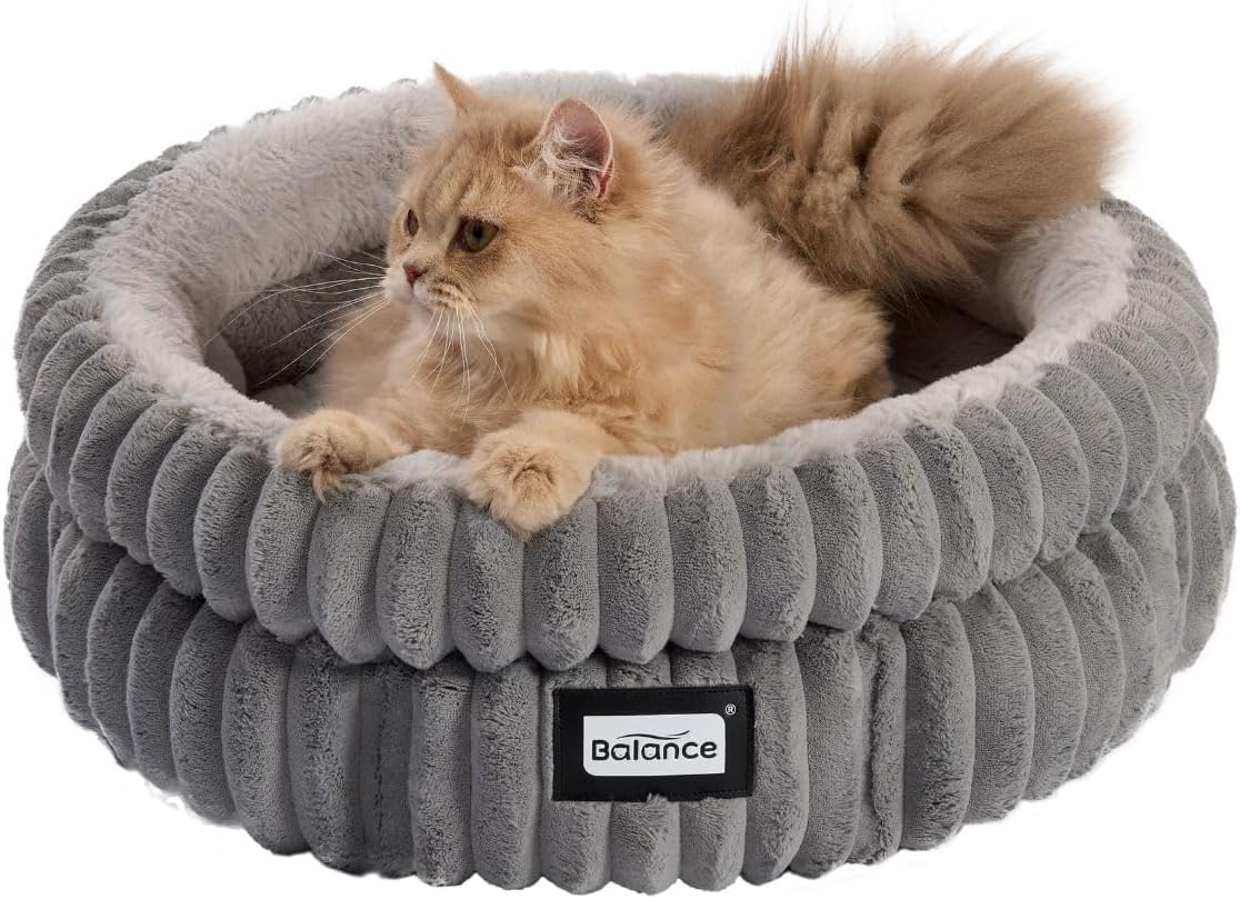 BALANCE Cat Bed Kitten Bed, Washable Round Cat Beds for Indoor Cats, Super Soft Plush Faux Fur Pet Bed for Puppy and Kitten with Anti-Slip Bottom - Image 8
