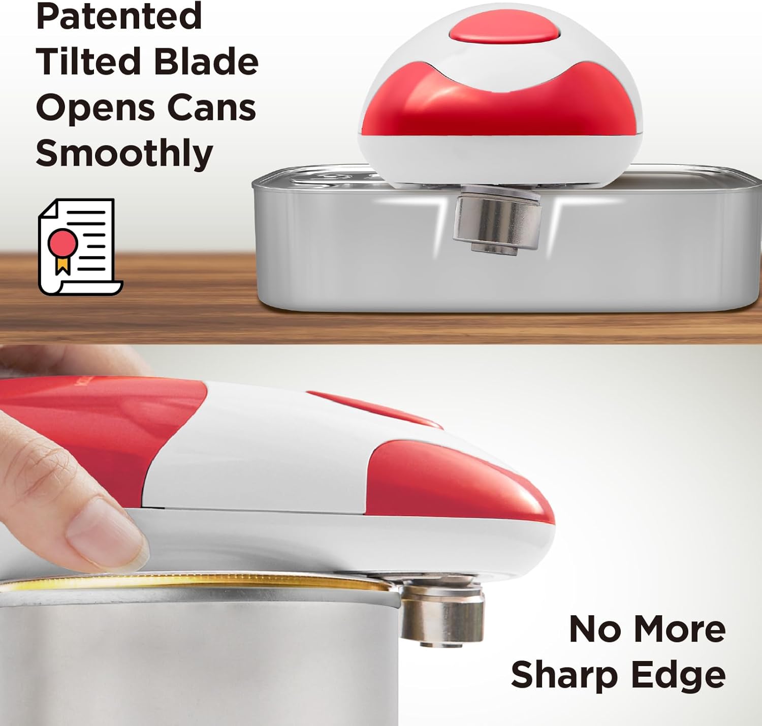 Kitchen Mama Auto Electric Can Opener: Open Your Cans with A Simple Press of Button - Automatic, Hands Free, Smooth Edge, Battery Operated, YES YOU CAN (Red) - Image 3