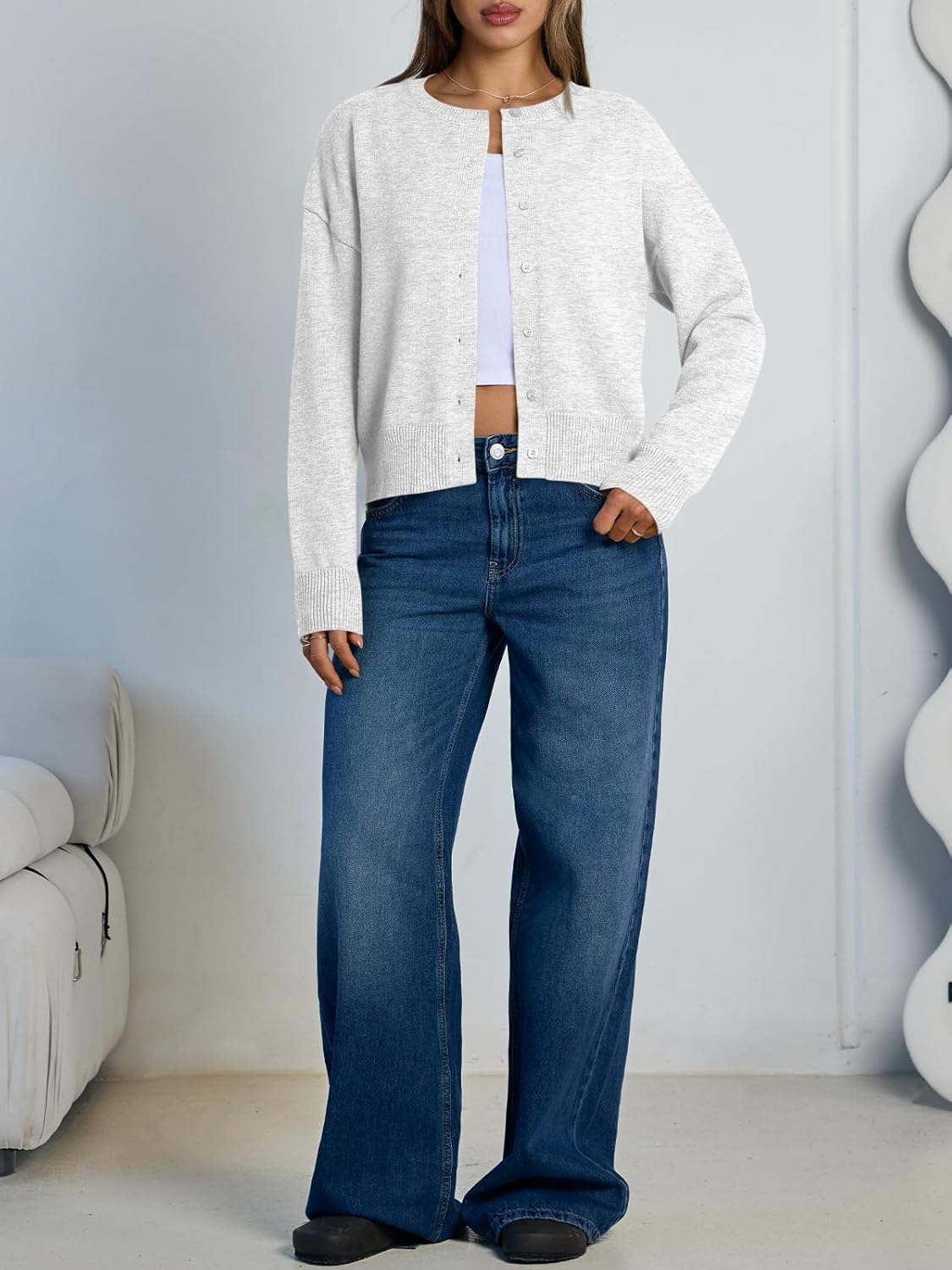 Trendy Queen Cropped Cardigan Sweaters for Women Lightweight Y2k Fall Outfits Spring Fashion Clothes 2026 - Image 6