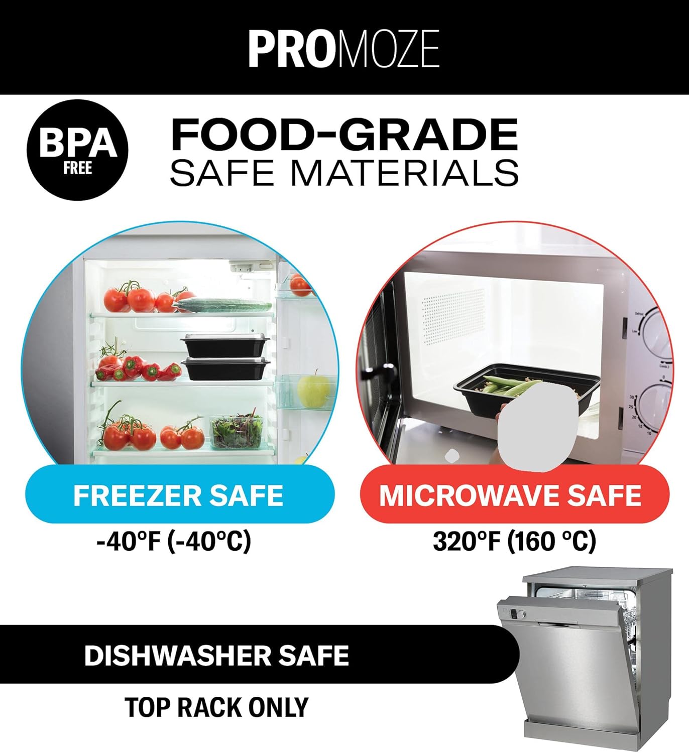 50-Pack Reusable Meal Prep Containers Microwave Safe Food Storage Containers with Lids, 28 oz - 1 Compartment Take Out Disposable Plastic Bento Lunch Box To Go, BPA Free - Dishwasher & Freezer Safe - Image 5